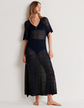 Robe midi en maille pointelle-Bleu marine