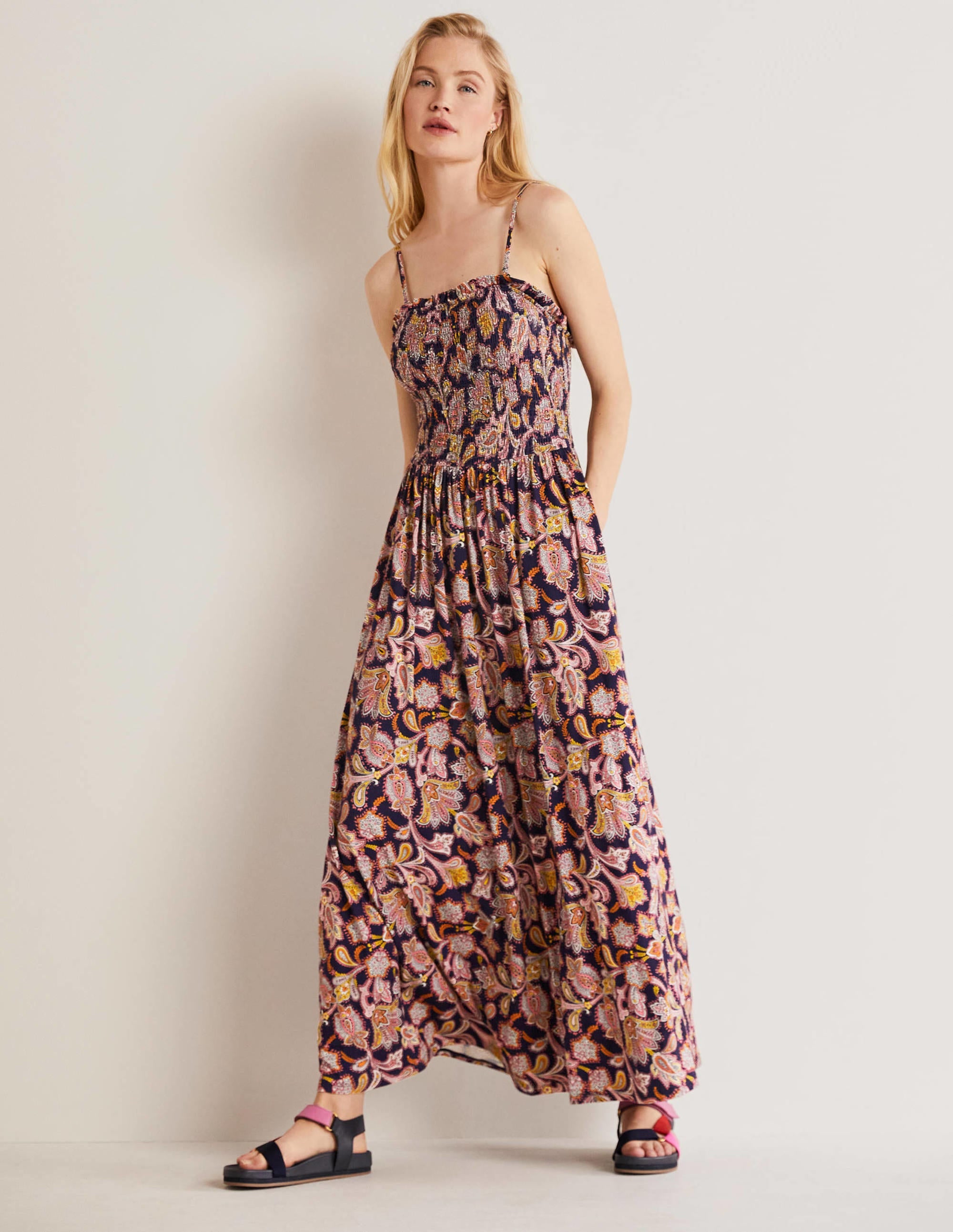Trägerloses Maxikleid aus Jersey-Französisches Navy, Paisley-Knospen - Image 1