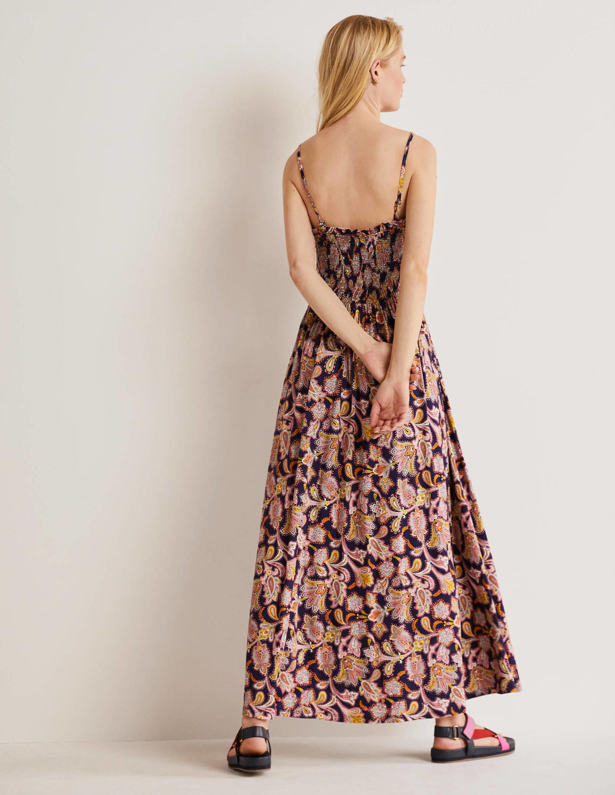 Trägerloses Maxikleid aus Jersey-Französisches Navy, Paisley-Knospen-3