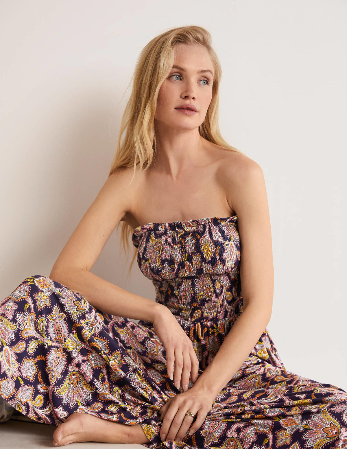 Trägerloses Maxikleid aus Jersey-Französisches Navy, Paisley-Knospen-4