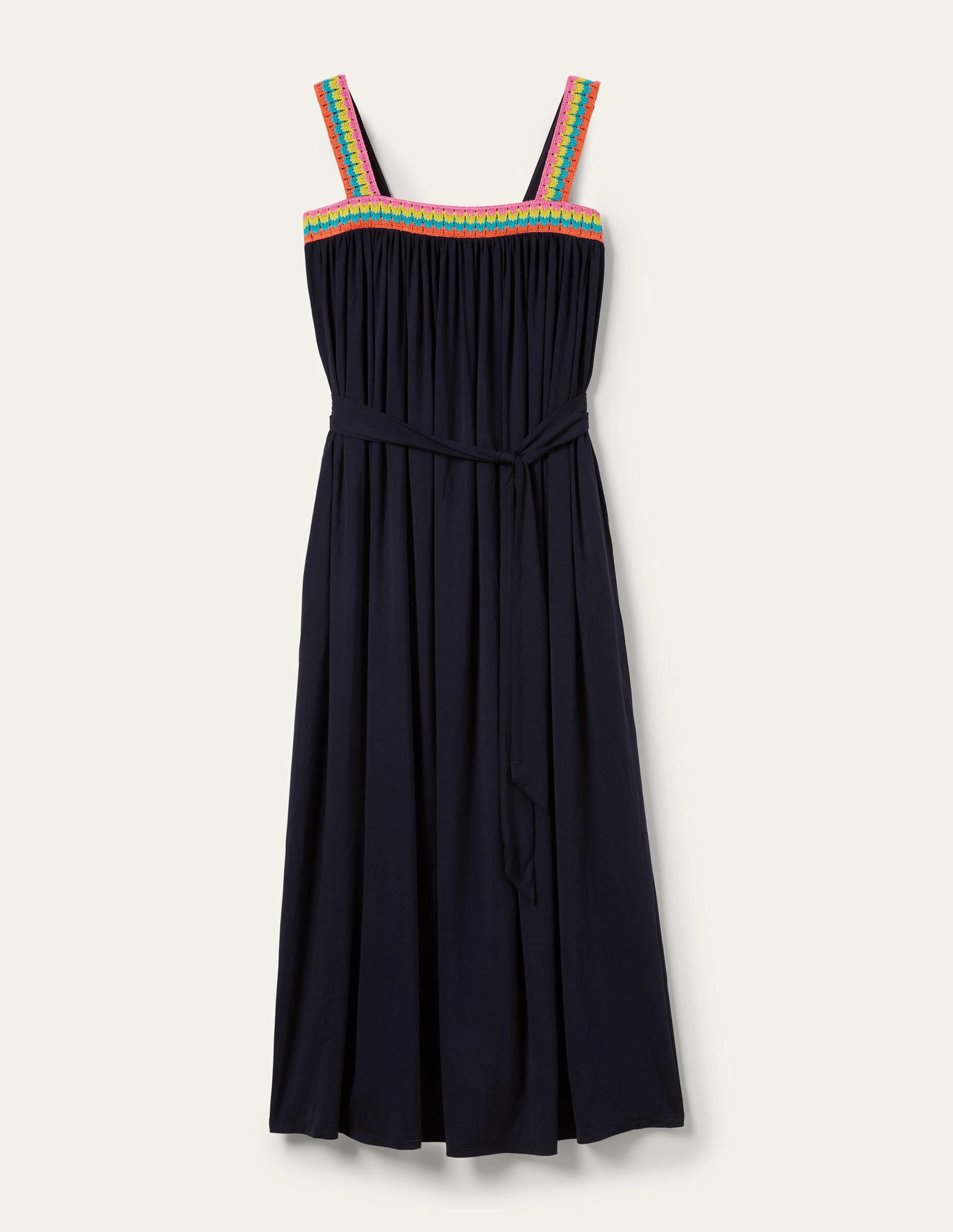 Robe longue en jersey avec détails crochetés-Bleu marine - Image 7