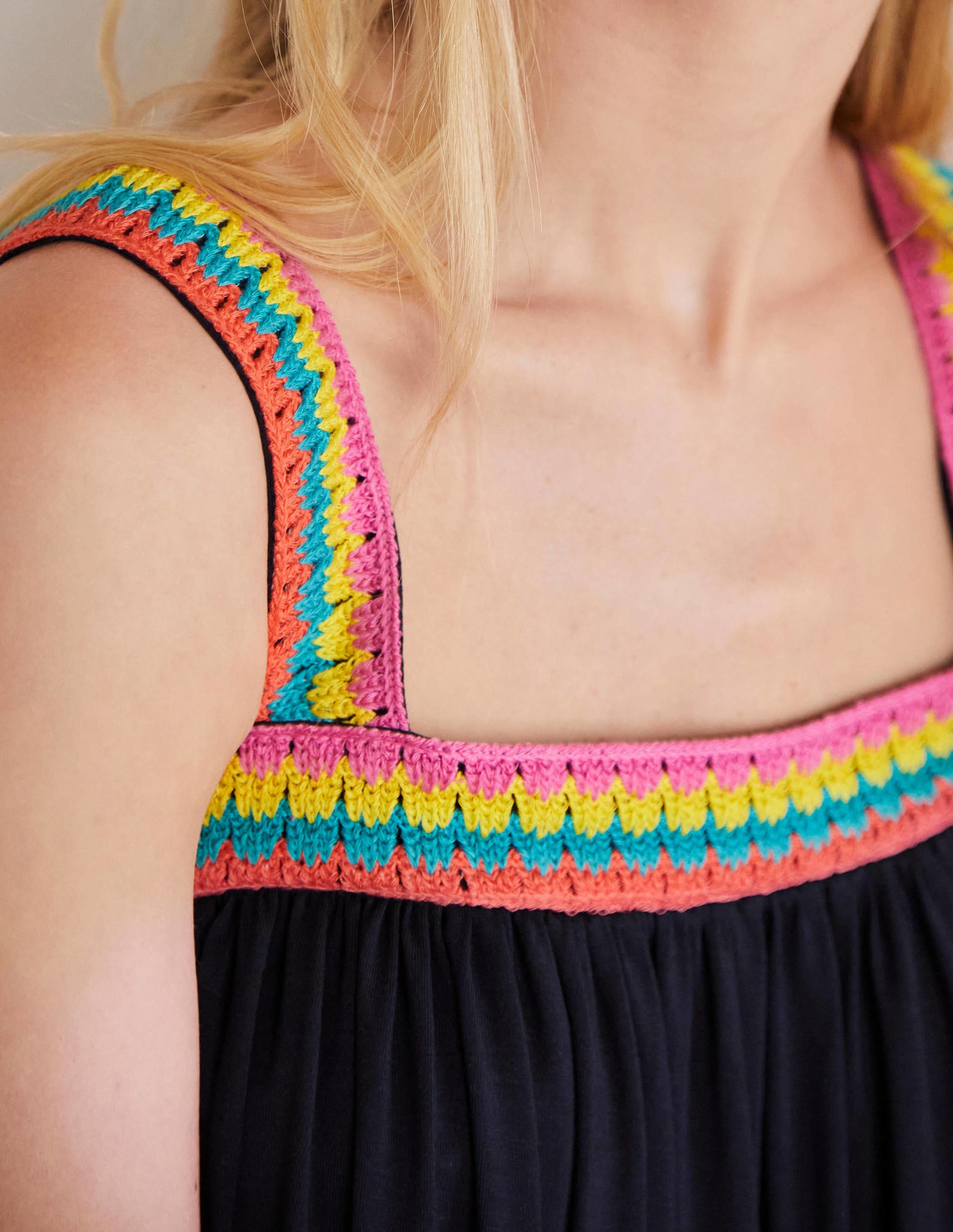 Robe longue en jersey avec détails crochetés-Bleu marine - Image 2
