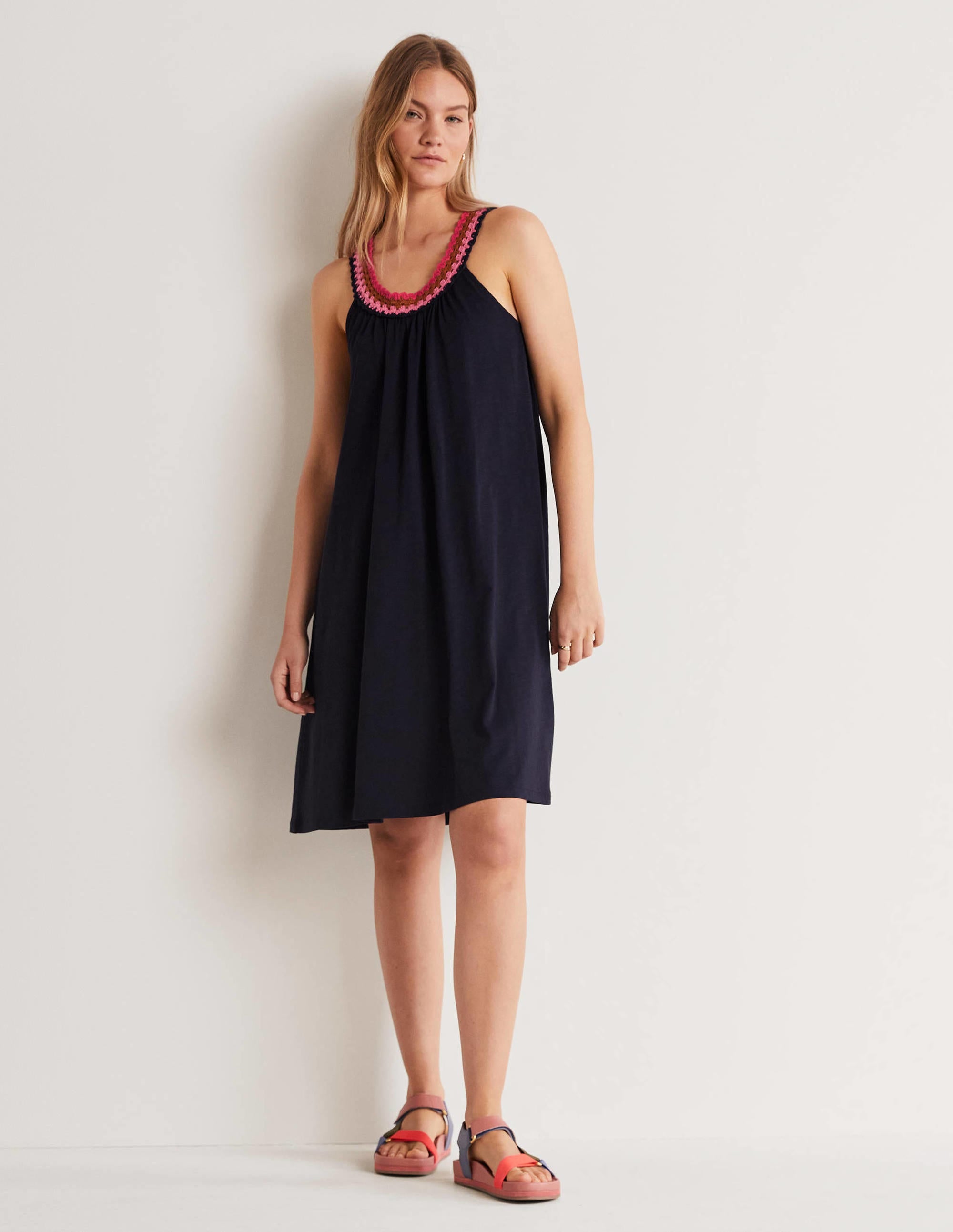 Jerseykleid mit Häkeldetails-Marineblau - Image 1