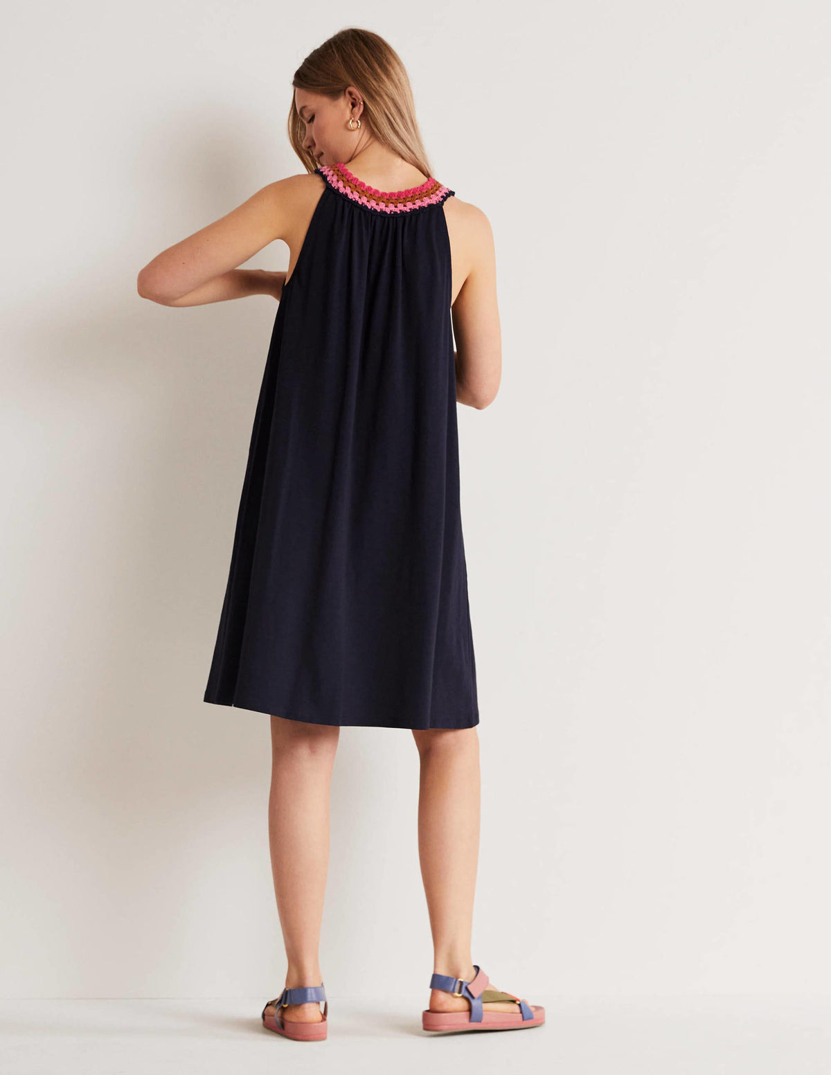 Jerseykleid mit Häkeldetails-Marineblau-3