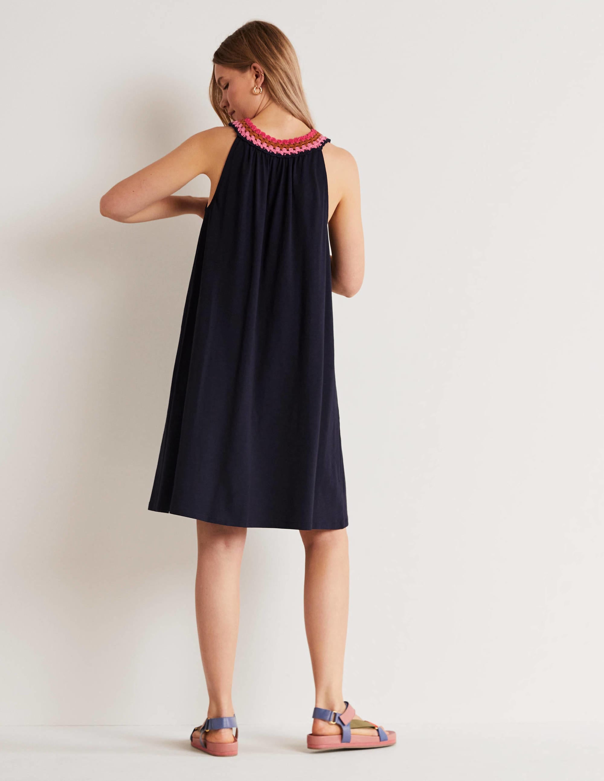 Jerseykleid mit Häkeldetails-Marineblau - Image 3