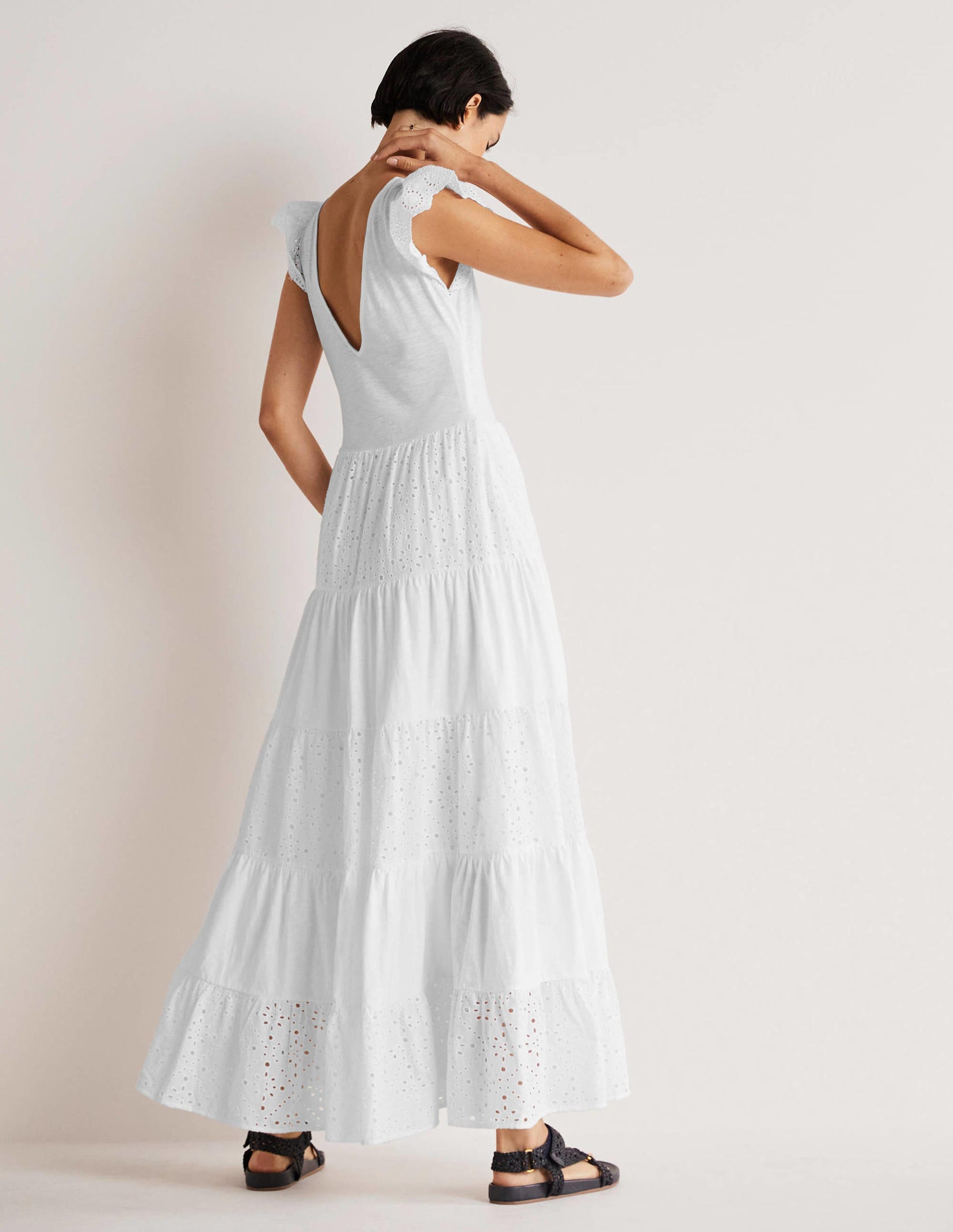 Maxikleid aus Jersey mit Lochstickereimix-Weiß-3