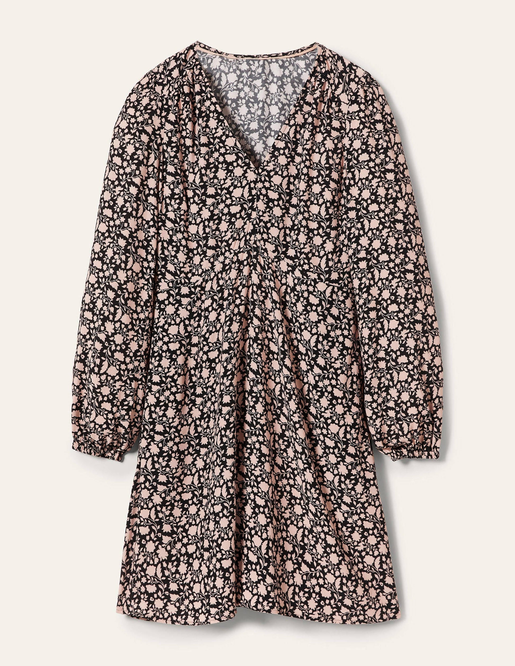 Kleid mit V-Ausschnitt-Schwarz, Botanische Silhouette-6