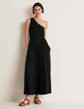 One Shoulder Jersey Midi Dress-Black