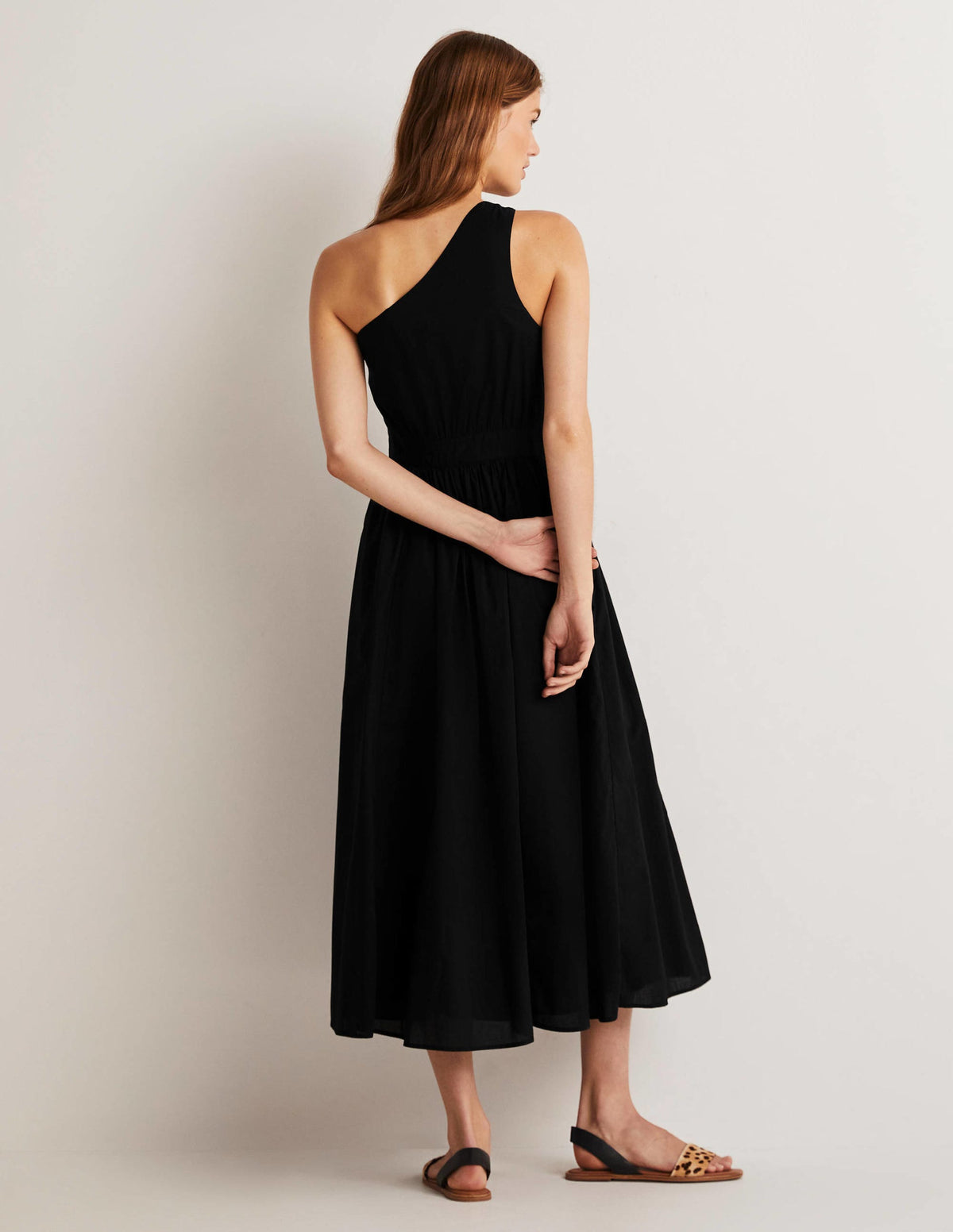 One Shoulder Midi Dress-Black-7