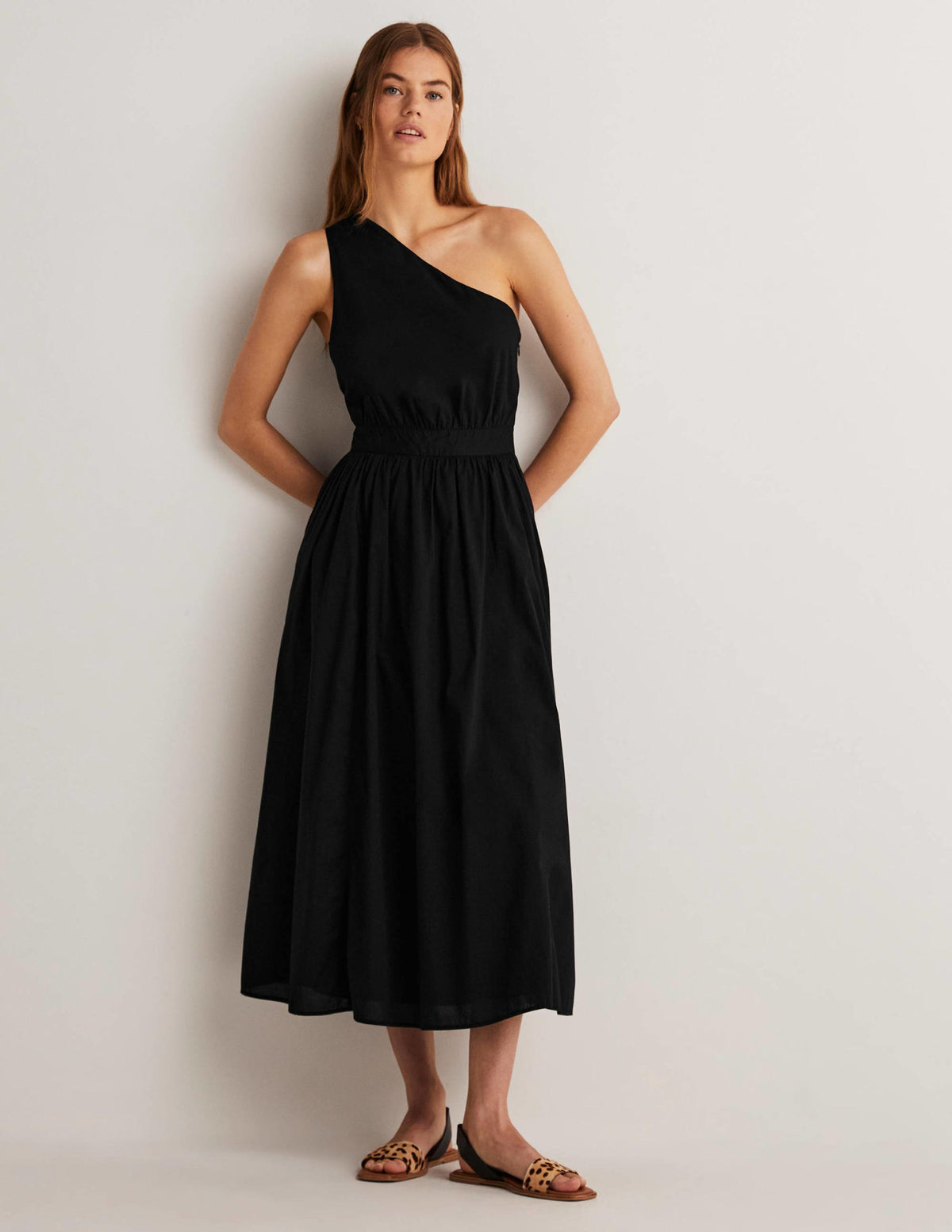One Shoulder Midi Dress-Black - Image 1