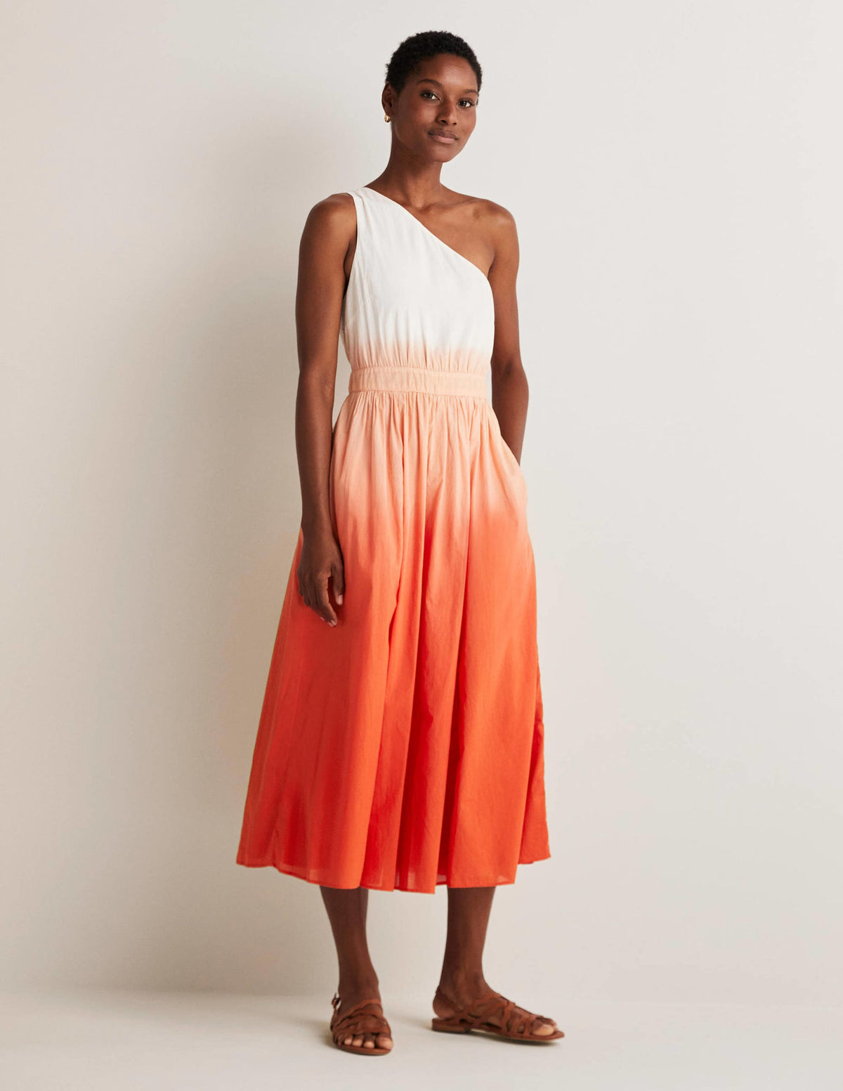 Midikleid mit einer Schulter-Feuerwerkskörperrot, Dip-Dye-1