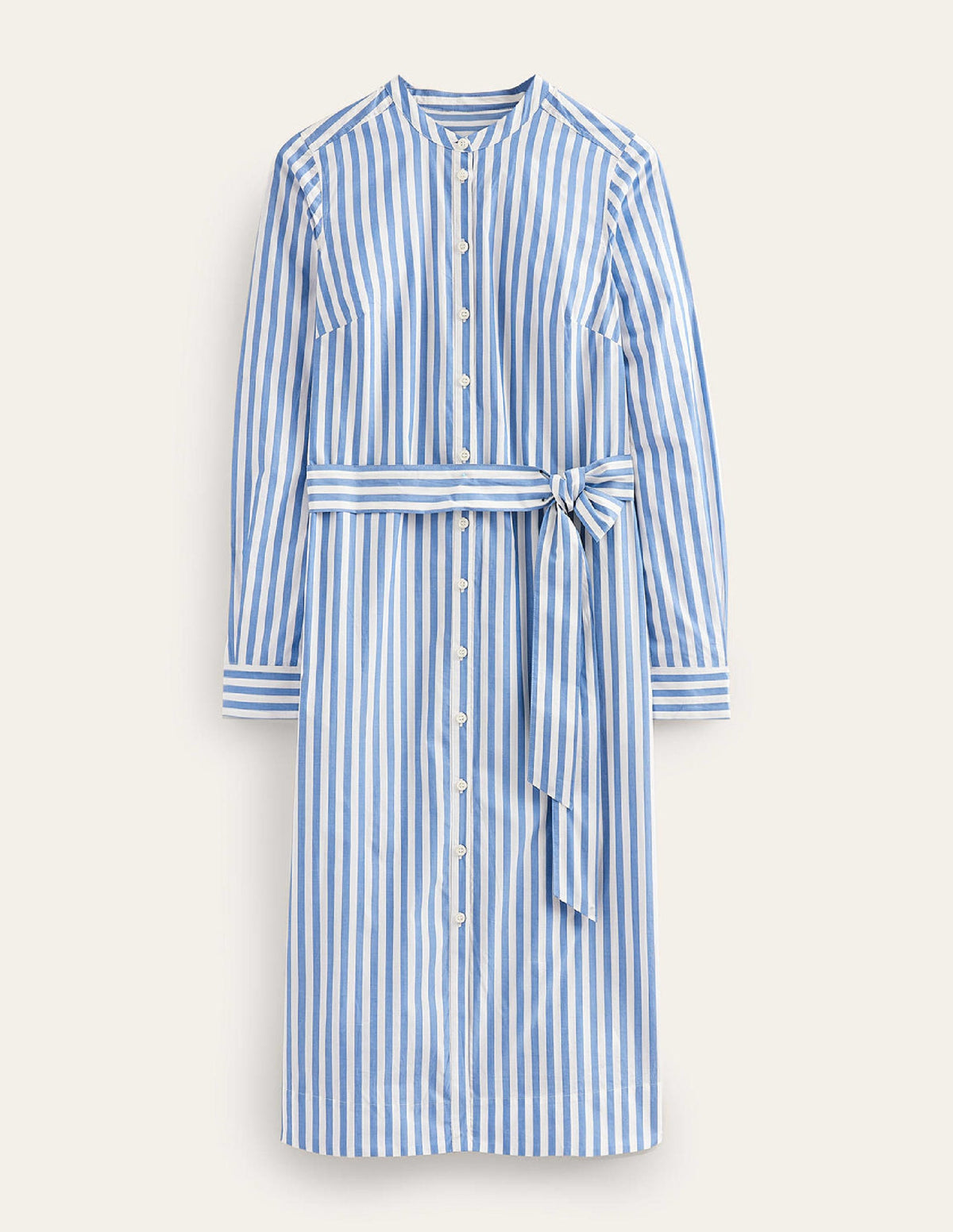Robe-chemise en coton à ceinture-Rayé saphir et ivoire-5