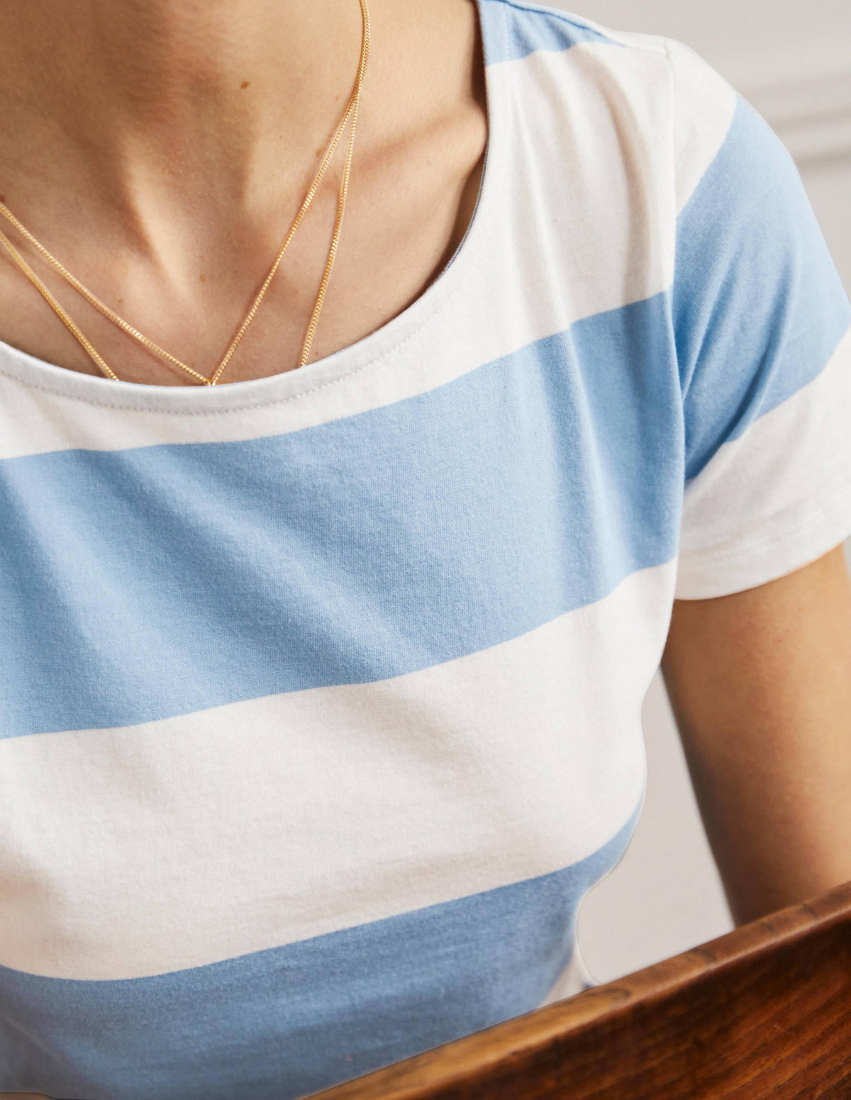 Short Sleeve Breton T-Shirt-Dusty Blue / Ivory Stripe - Image 2
