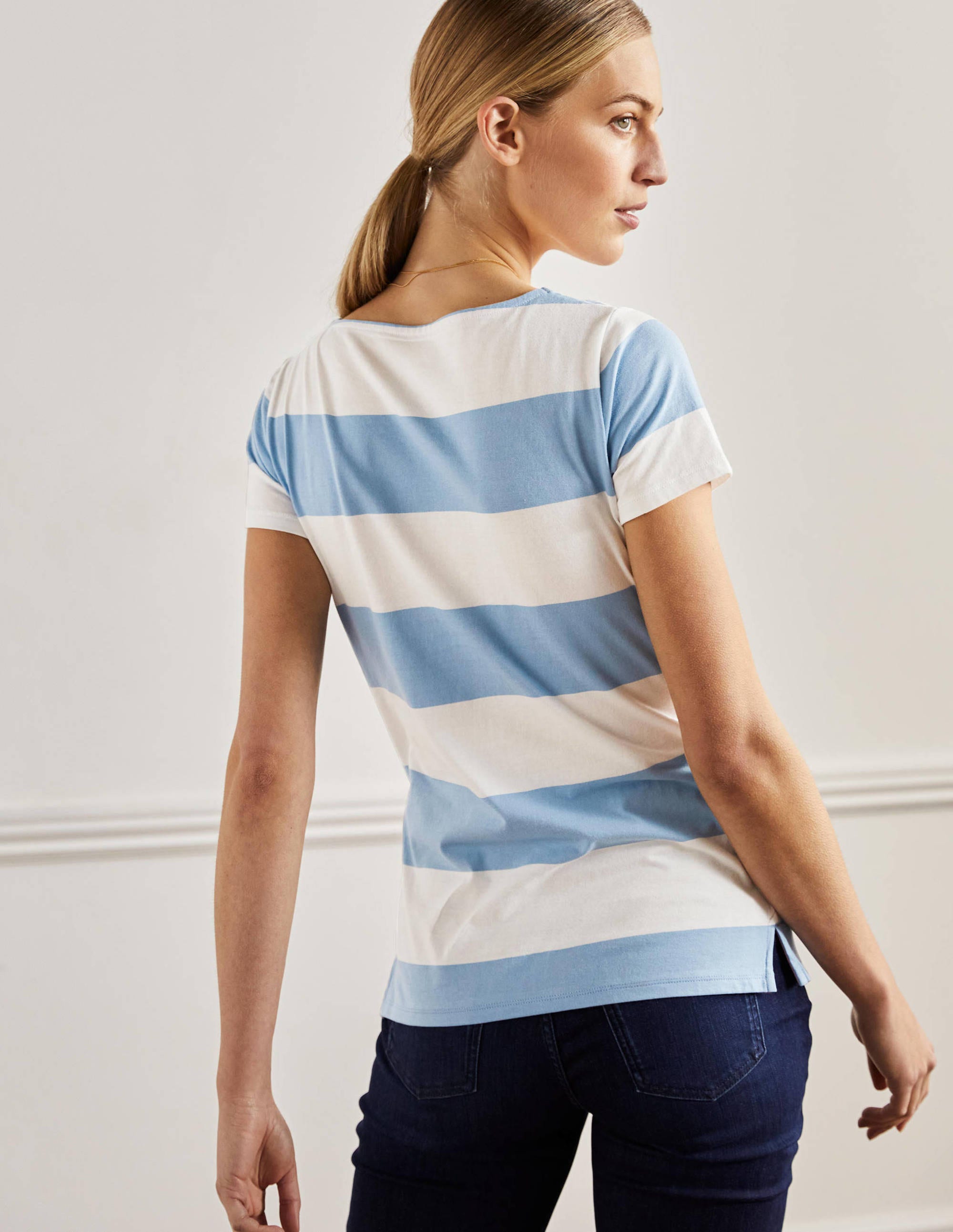 Short Sleeve Breton T-Shirt-Dusty Blue / Ivory Stripe - Image 3
