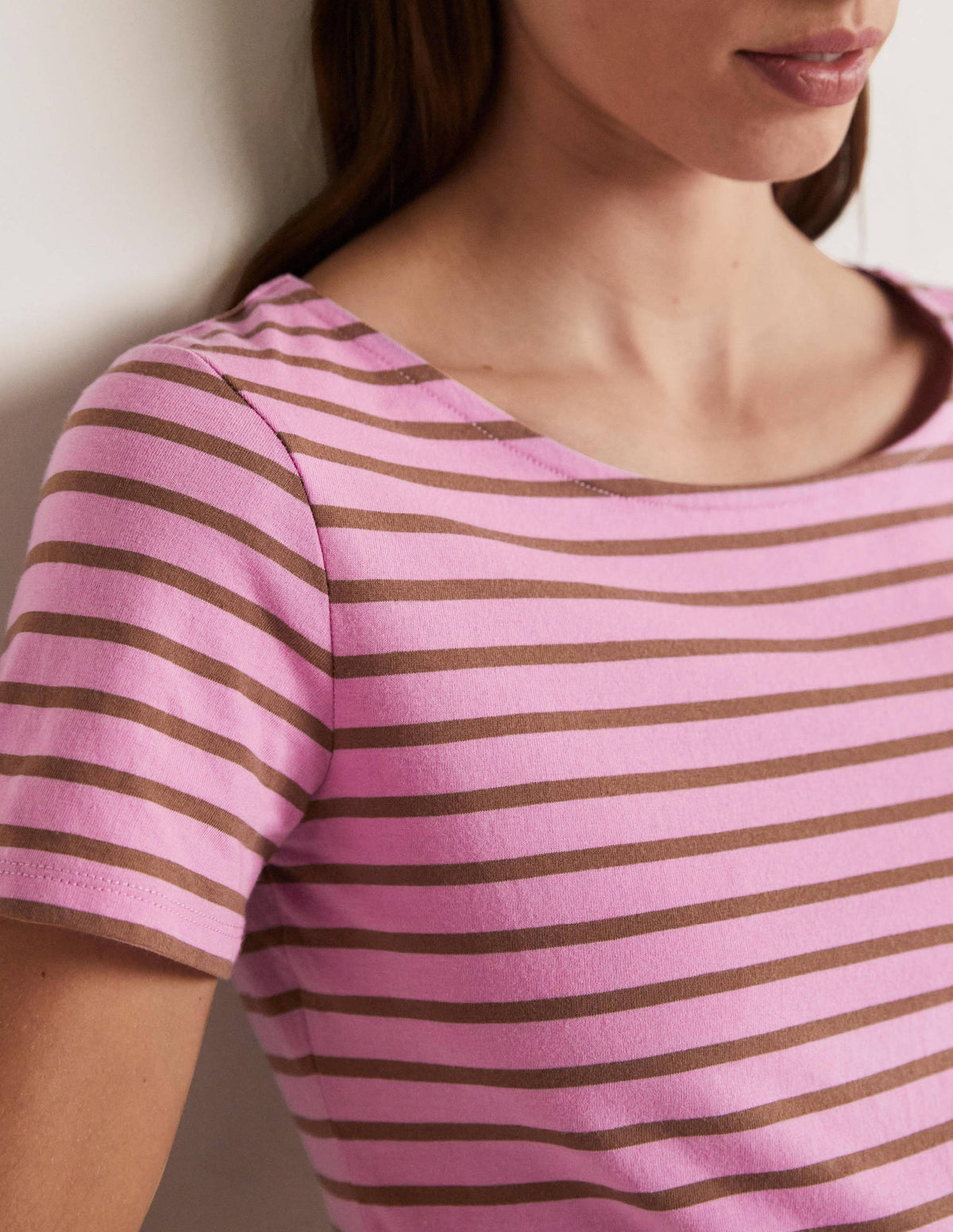 Kurzärmliges Bretonshirt-Violett/Eichelbraun, Gestreift-2