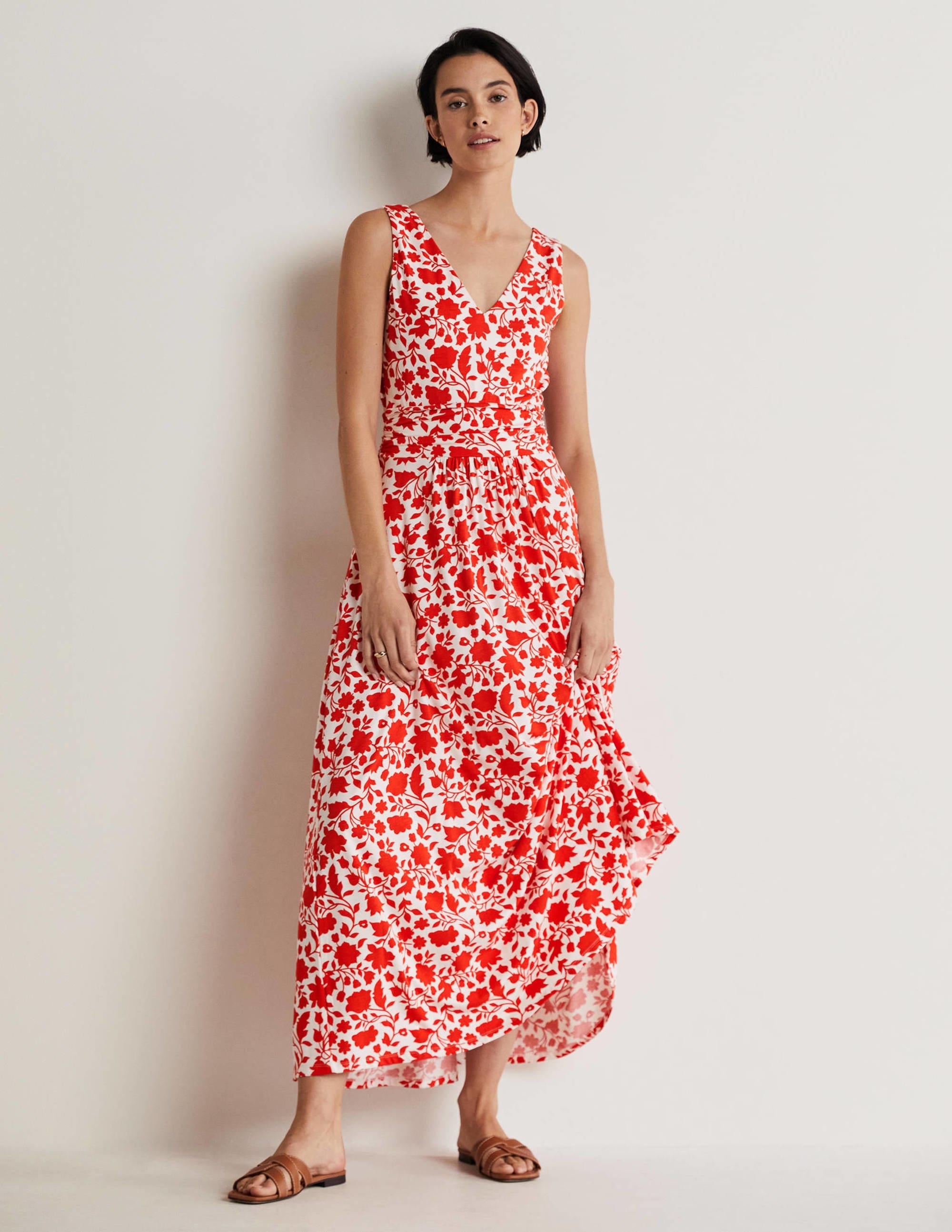 Robe longue Sienna en jersey-Papaye, motif Botanic Silhouette - Image 1