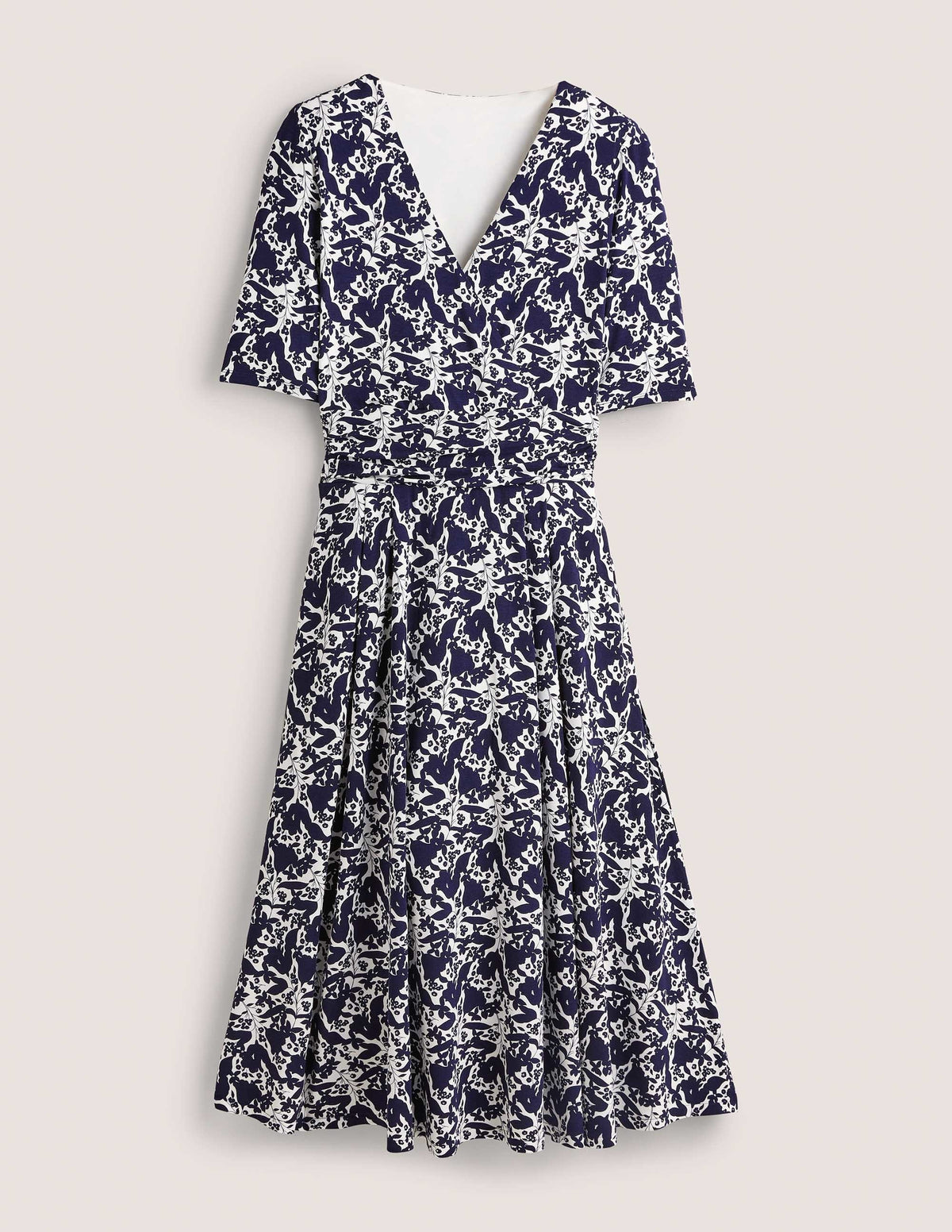 Robe midi Kassidy en jersey-Bleu marine foncé, motif Tulip Terrace-6