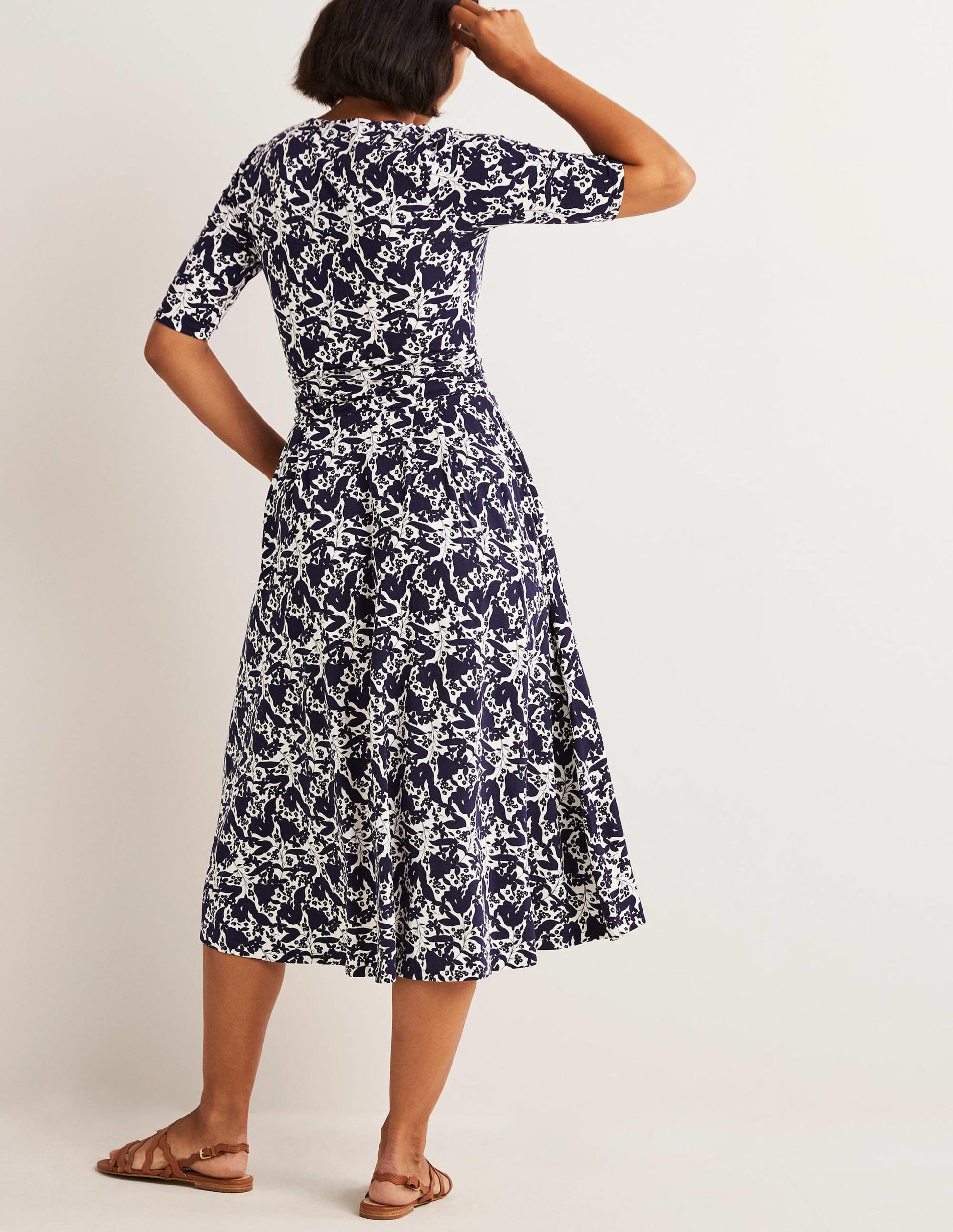 Robe midi Kassidy en jersey-Bleu marine foncé, motif Tulip Terrace-3