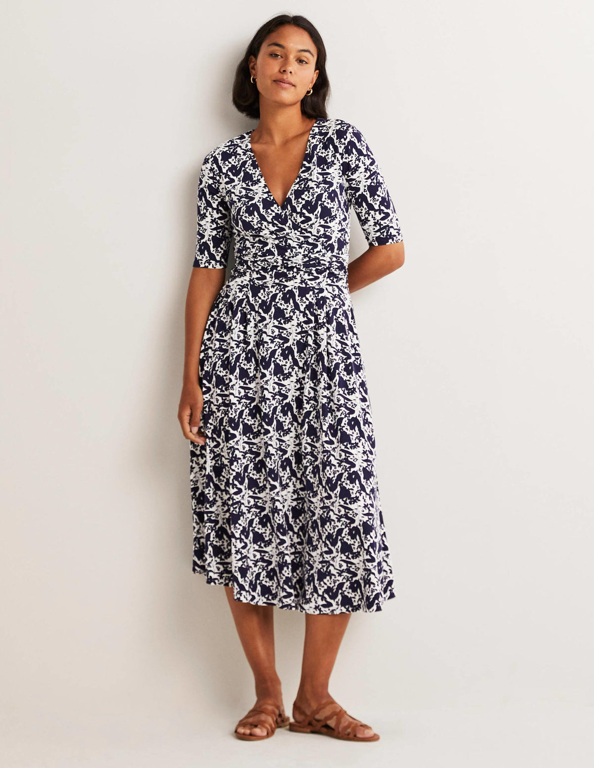 Robe midi Kassidy en jersey-Bleu marine foncé, motif Tulip Terrace - Image 4