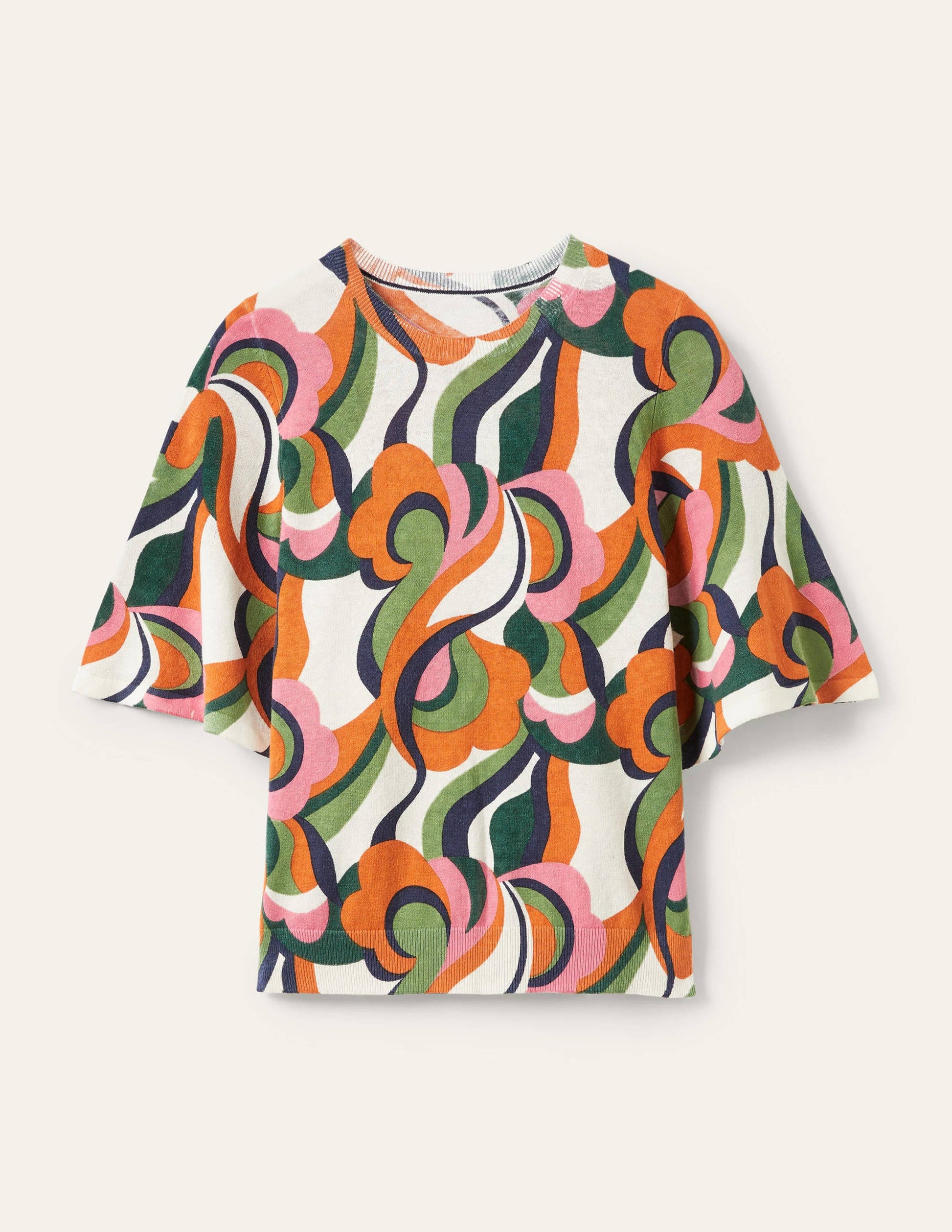 Cara Strick-T-Shirt-Abstraktes Wirbelmuster, Bunt-6