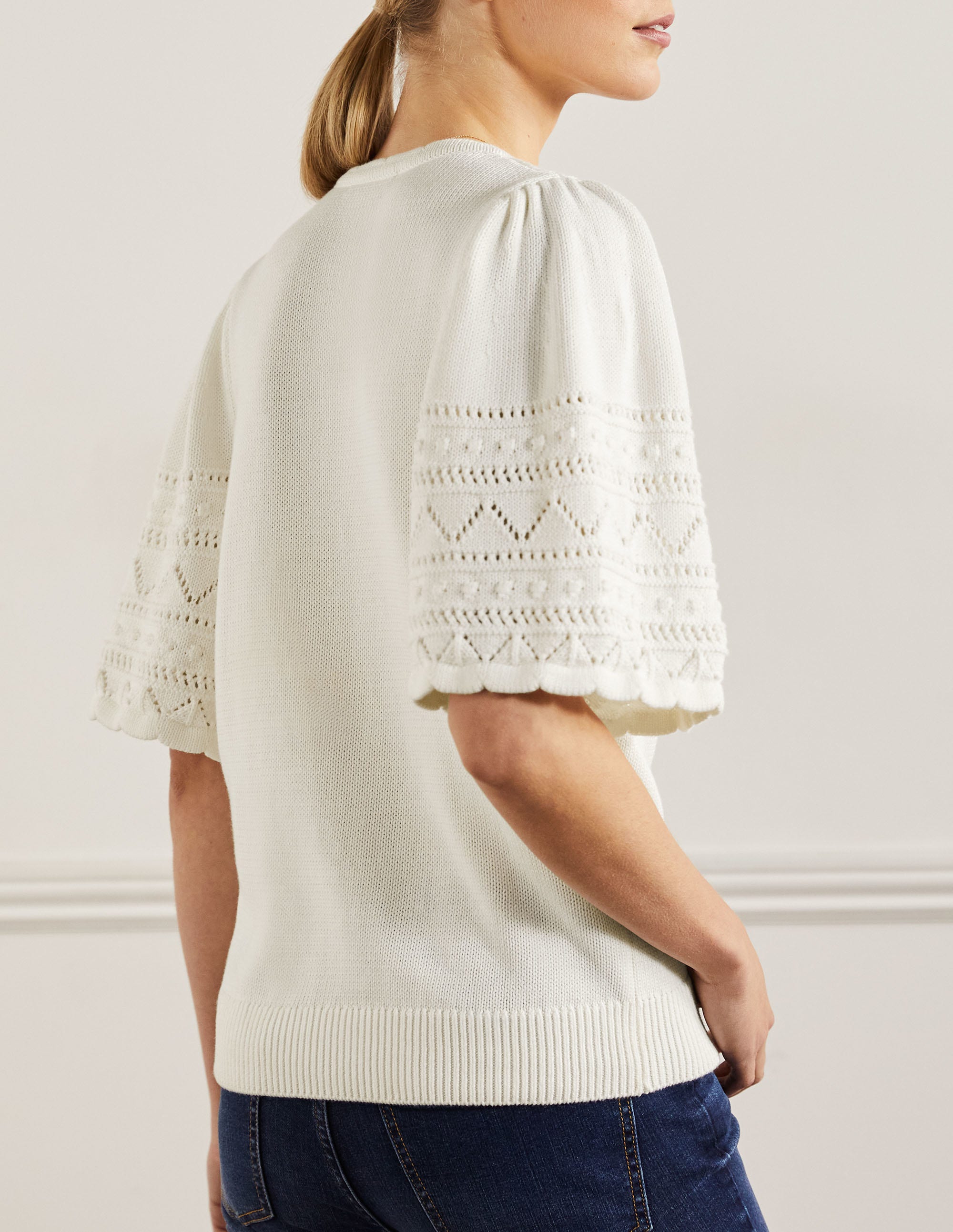 Häkel-Cardigan mit weiten Ärmeln-Naturweiß - Image 3