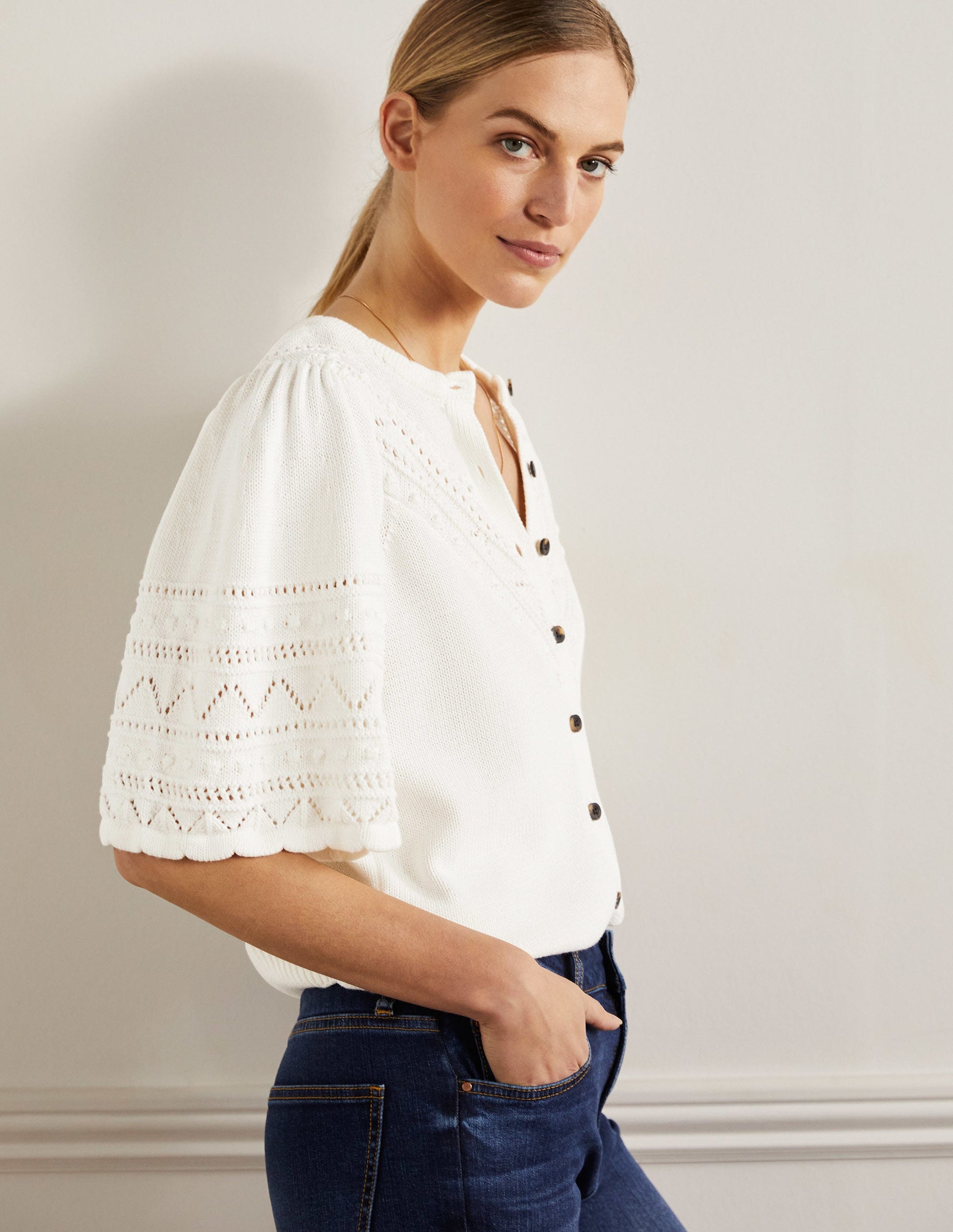 Häkel-Cardigan mit weiten Ärmeln-Naturweiß-4