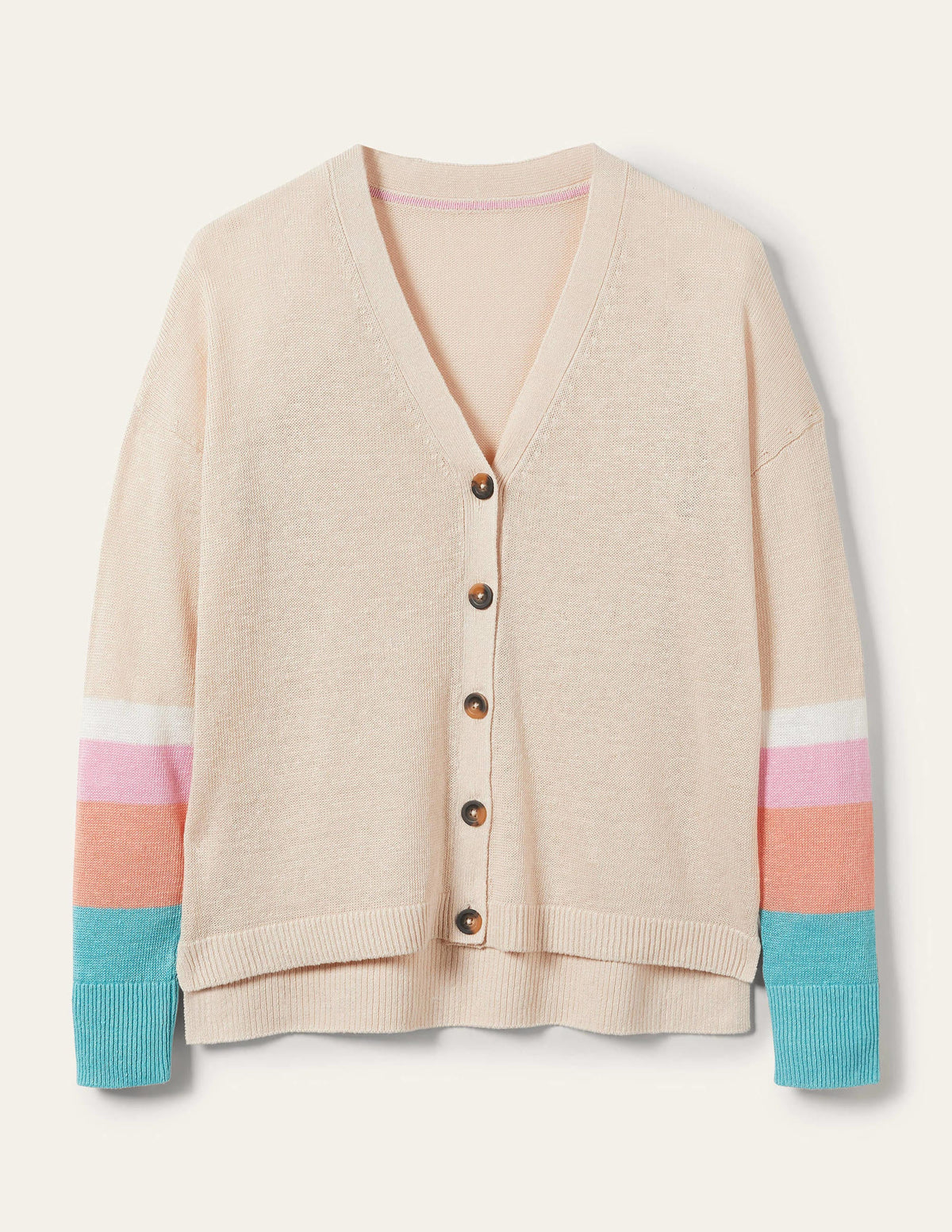 Leinen-Cardigan mit Blockfarben-Helles Korallenrot/Bonbonrosa - Image 7