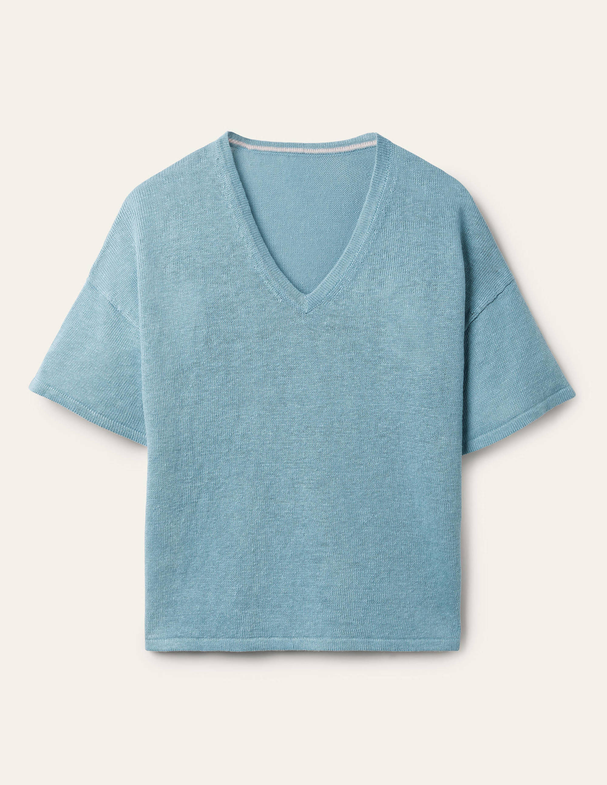 Leinen-T-Shirt mit V-Ausschnitt-Ritterspornblau - Image 6