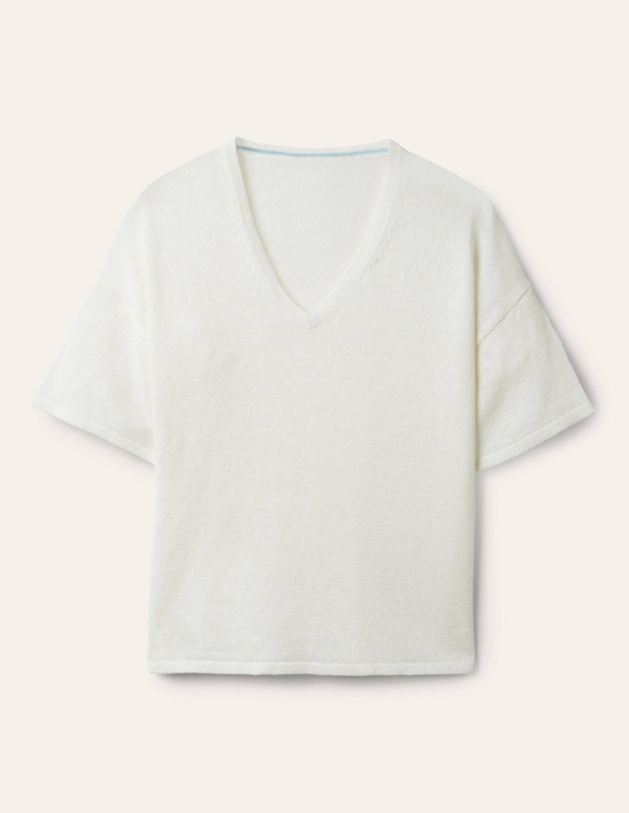 Leinen-T-Shirt mit V-Ausschnitt-Naturweiß - Image 6