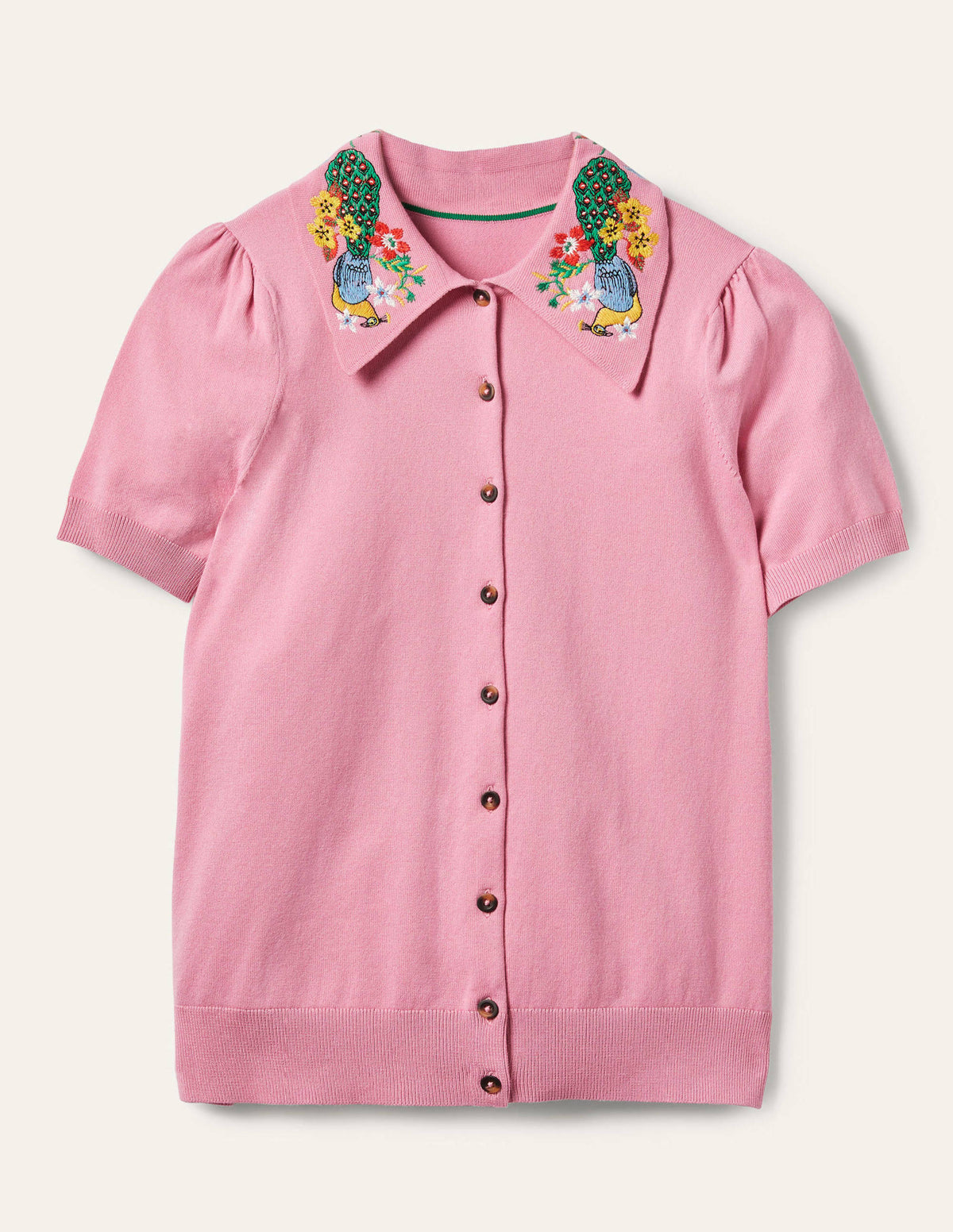 Embroidered Collar Cardigan-Posy Pink - Image 6