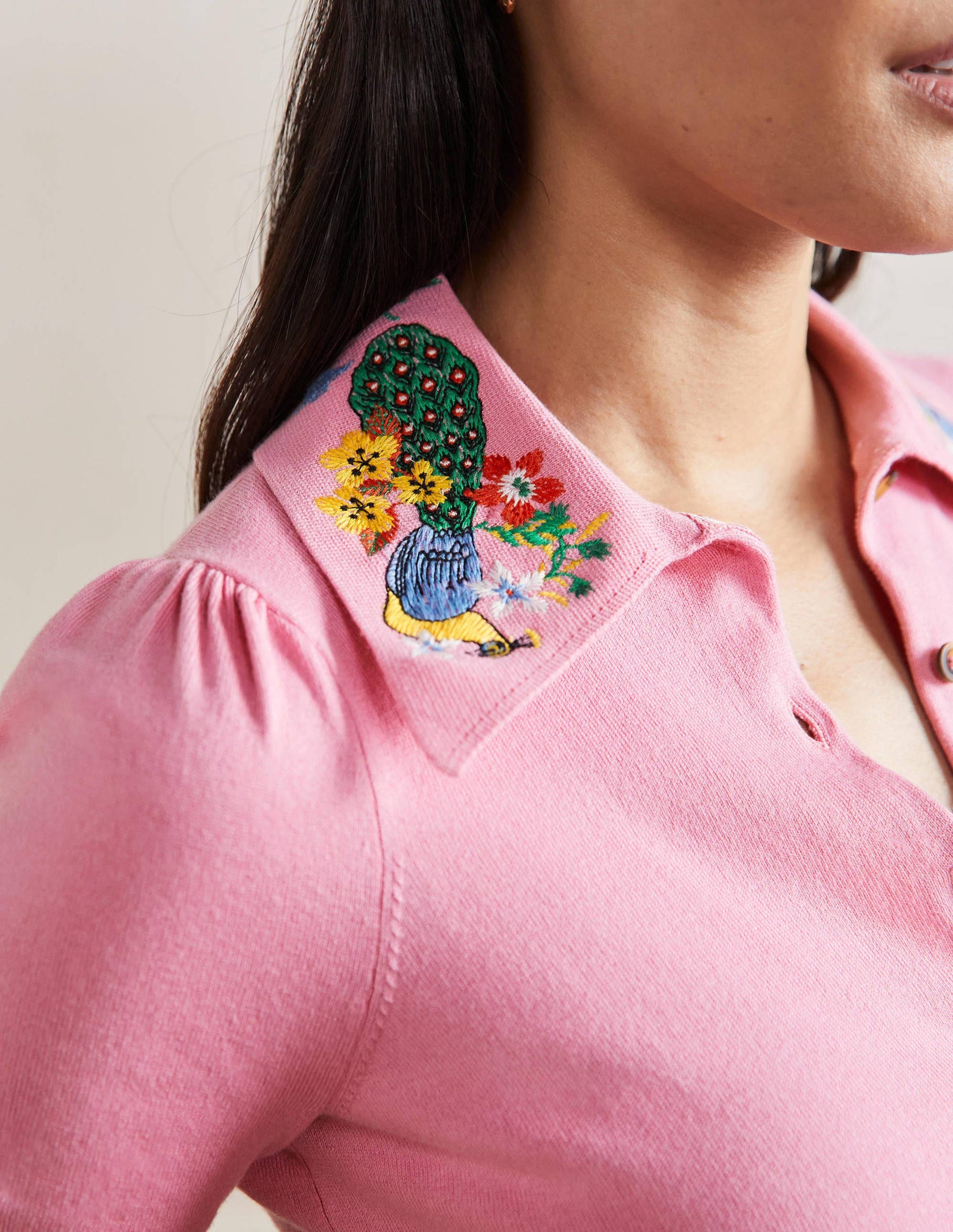 Embroidered Collar Cardigan-Posy Pink-2