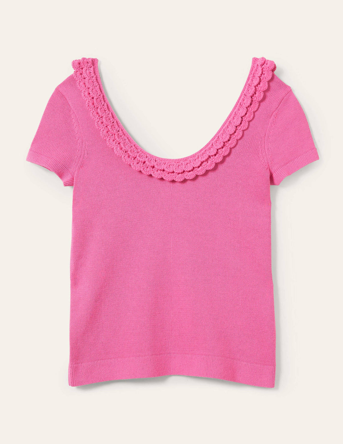 Strick-T-Shirt mit gehäkelter Muschelborte-Erdbeer-Daiquiri-Rosa-6