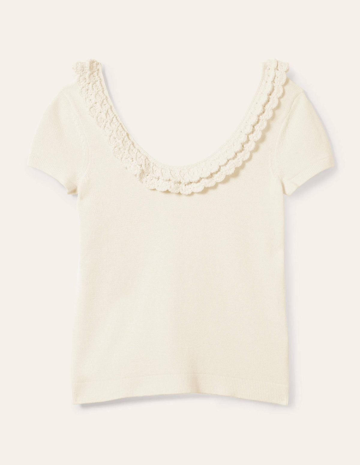 Strick-T-Shirt mit gehäkelter Muschelborte-Naturweiß-6