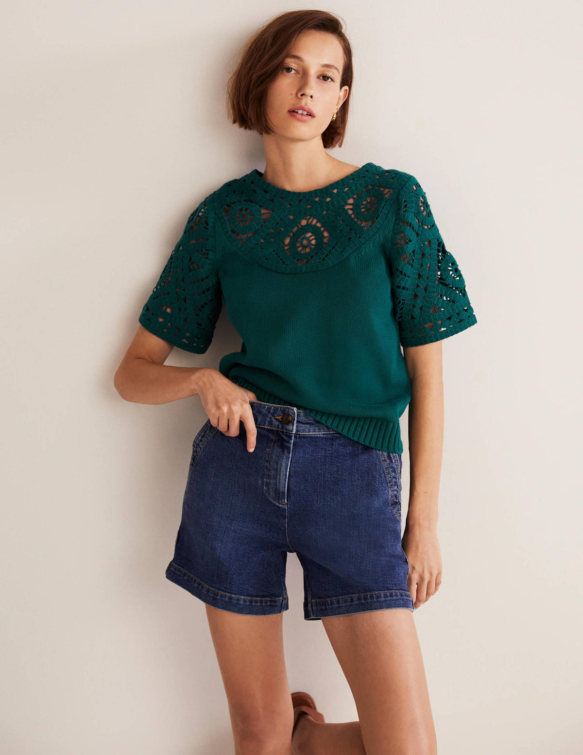 Strick-T-Shirt mit Häkeldetails-Chesapeake Bay/Grün - Image 1