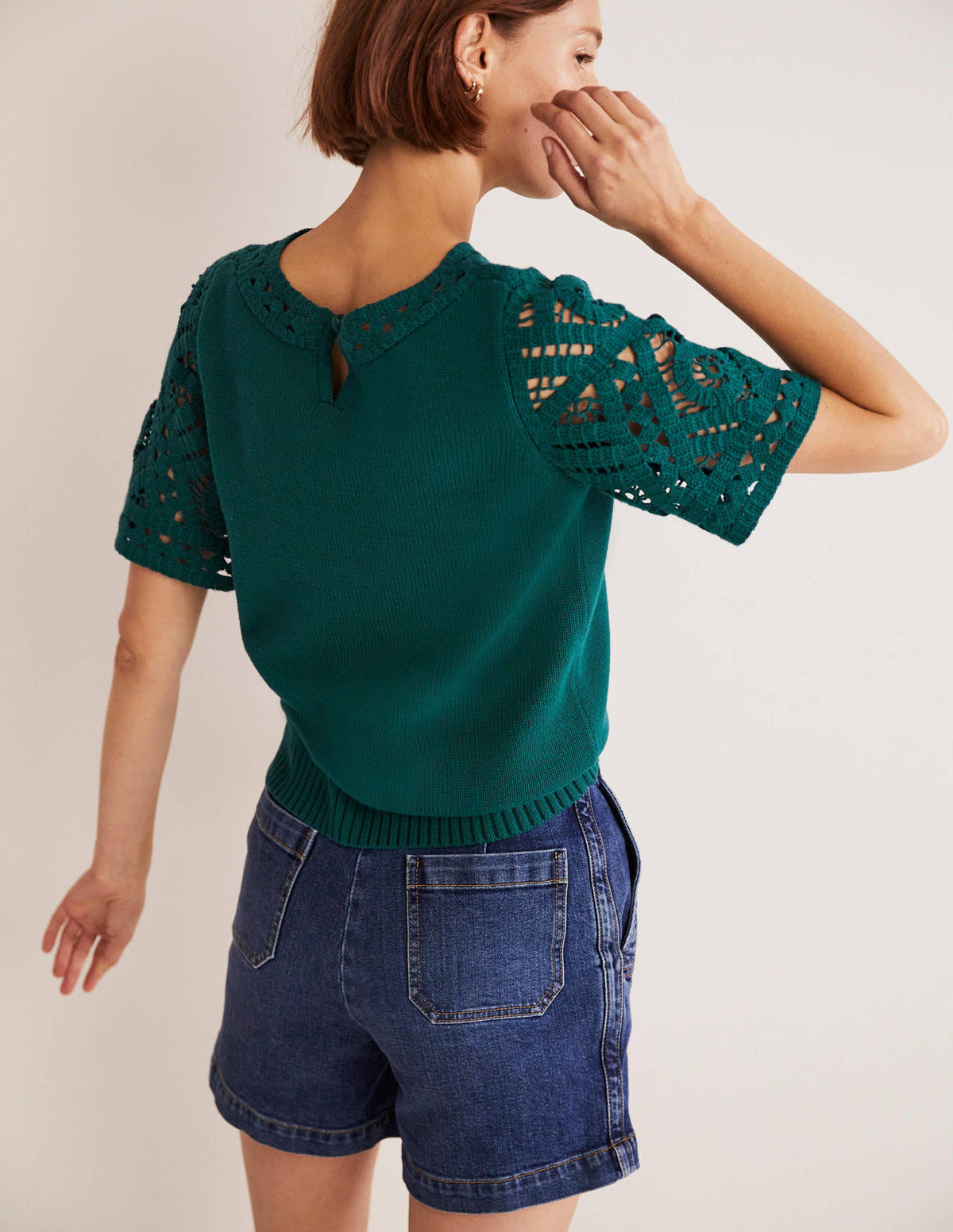 Strick-T-Shirt mit Häkeldetails-Chesapeake Bay/Grün-3