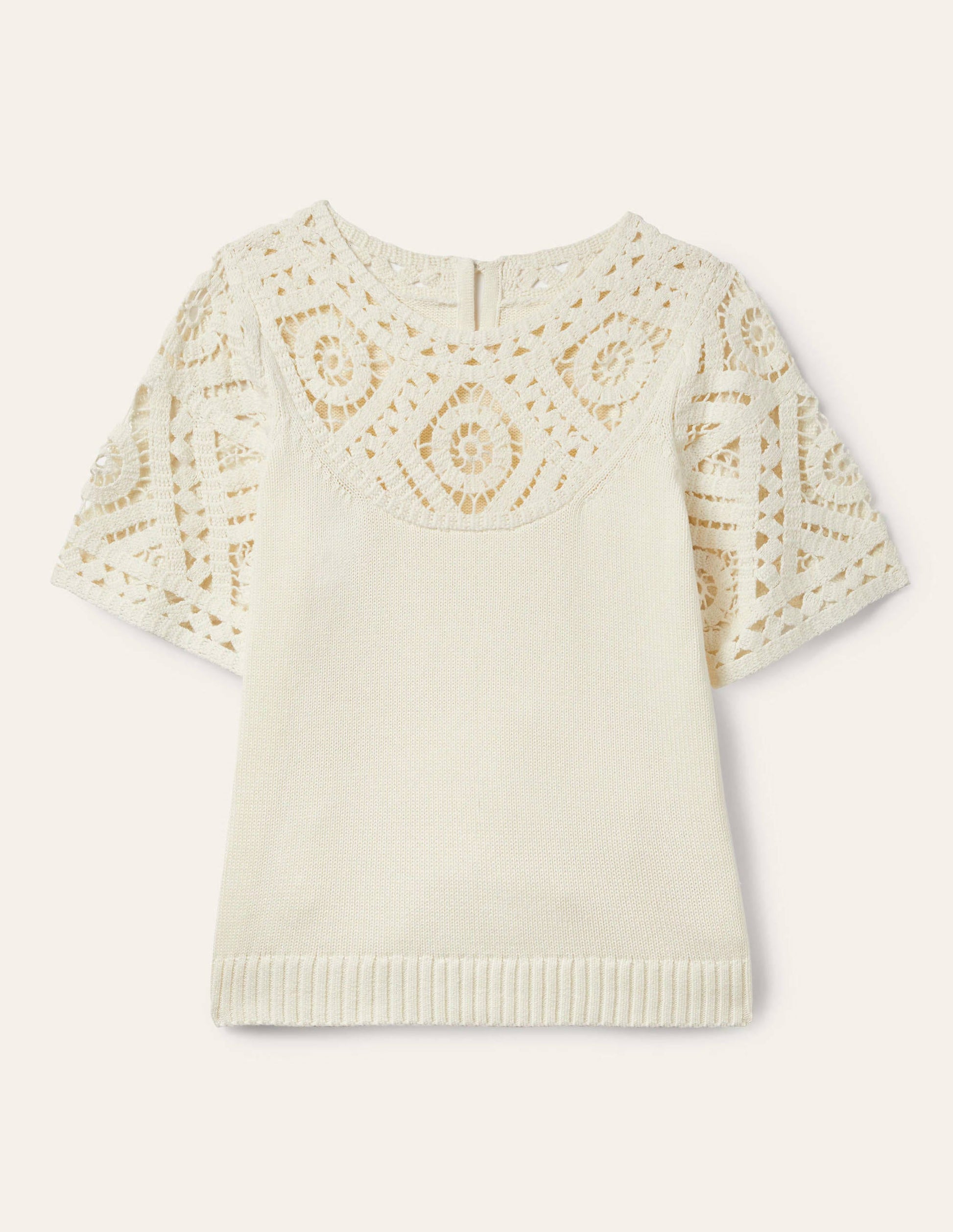 Strick-T-Shirt mit Häkeldetails-Naturweiß-7