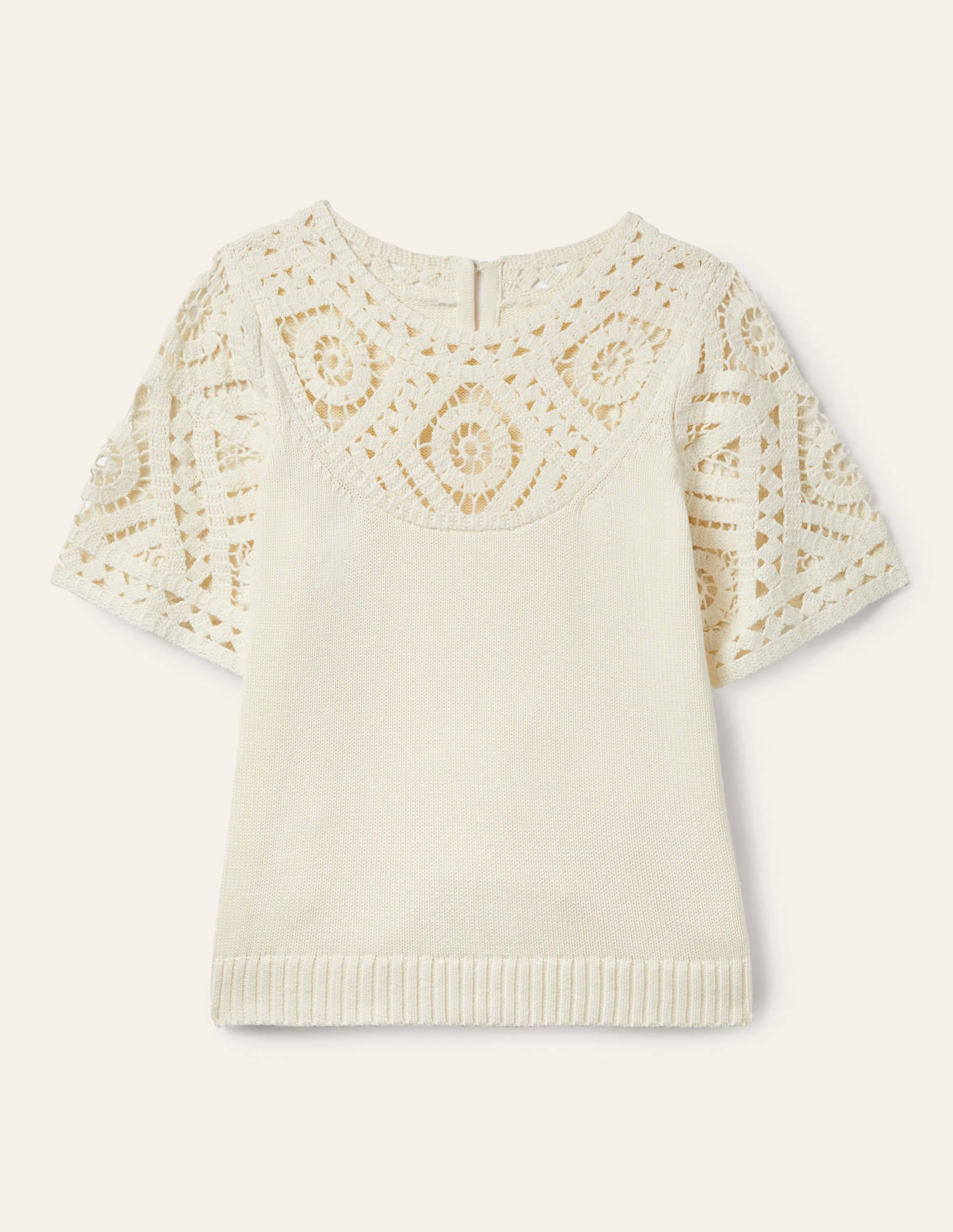 Strick-T-Shirt mit Häkeldetails-Naturweiß - Image 7