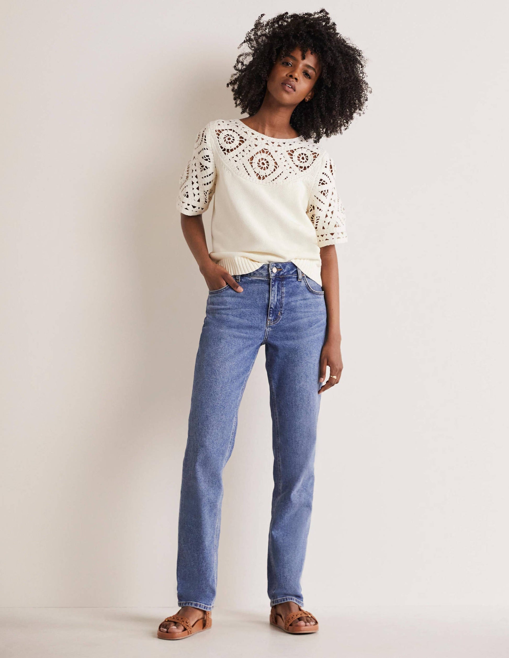 Strick-T-Shirt mit Häkeldetails-Naturweiß-4