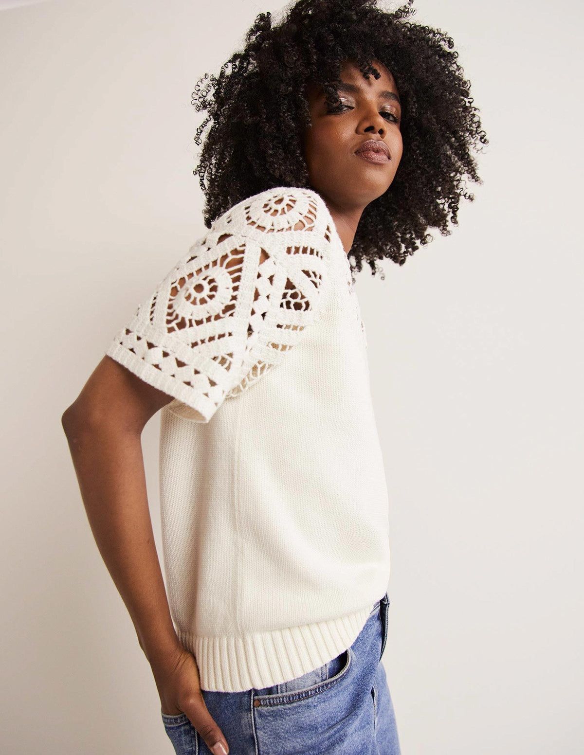 Strick-T-Shirt mit Häkeldetails-Naturweiß-5