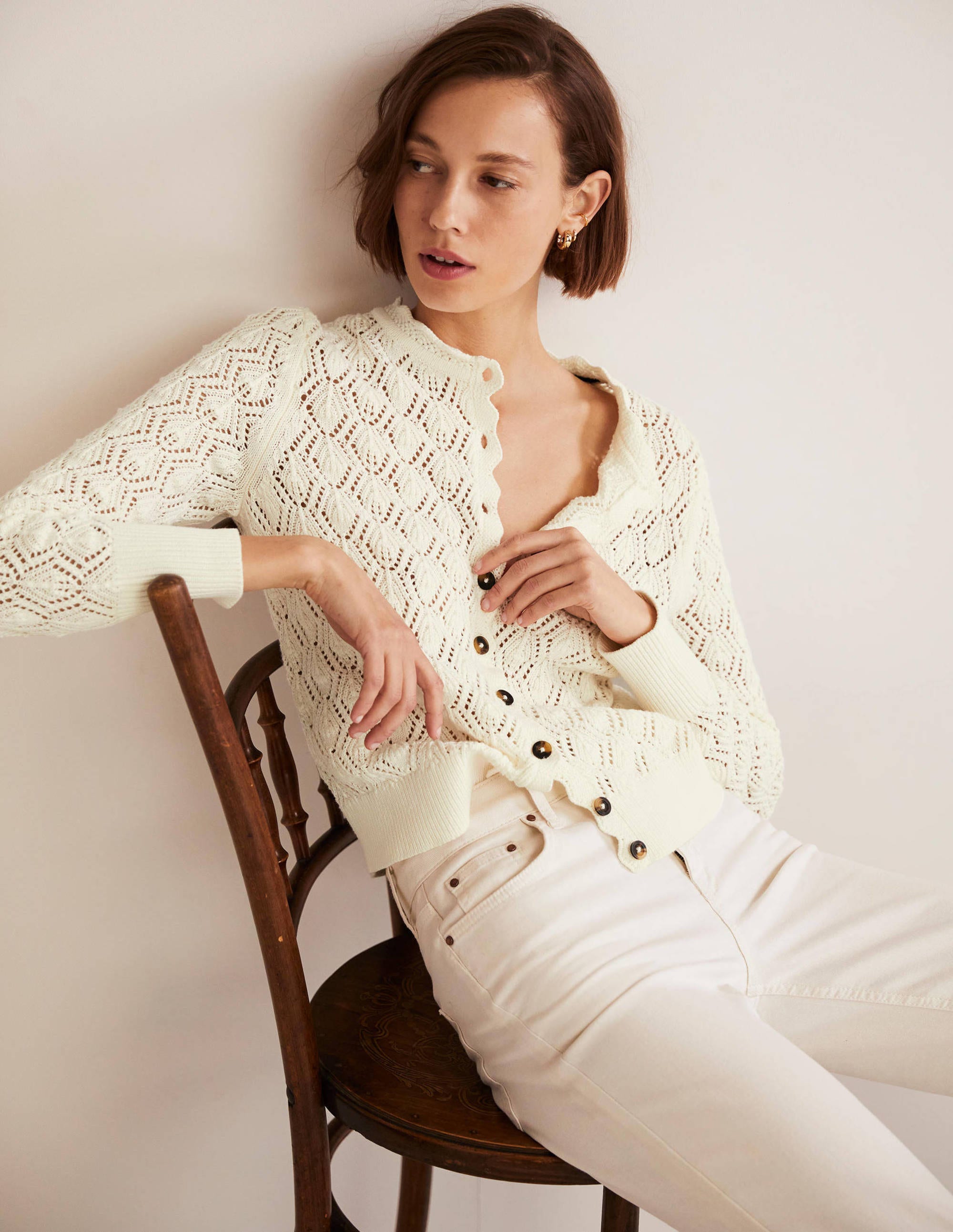Gilet en crochet festonné-Ivoire - Image 3