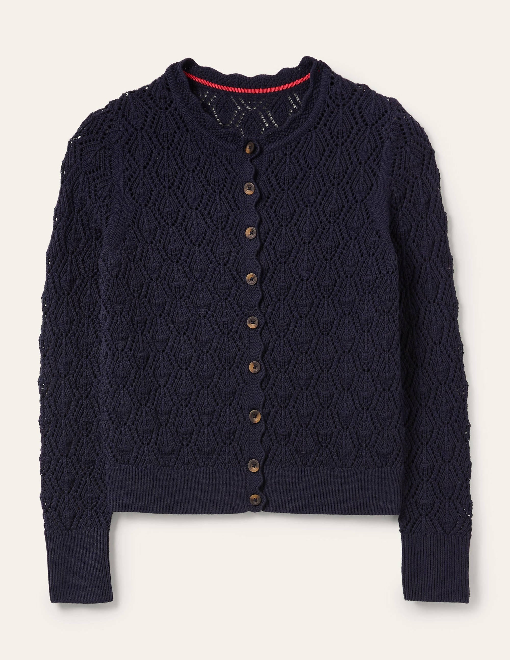 Cardigan mit Häkeldetails und Muschelsaum-Marineblau - Image 7