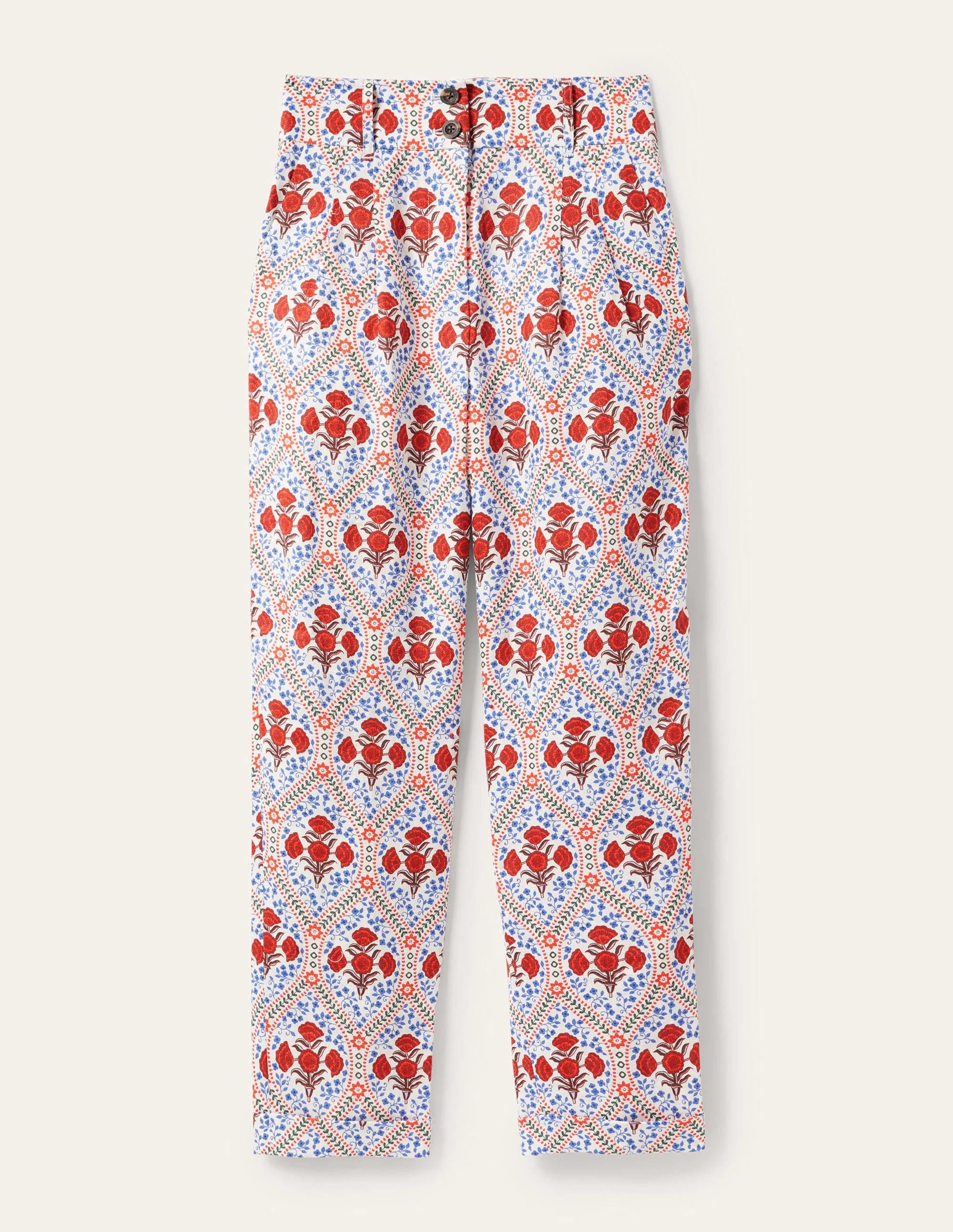 Leinenhose mit umgeschlagenen Bündchen-Naturweiß, Mohnblumen - Image 5