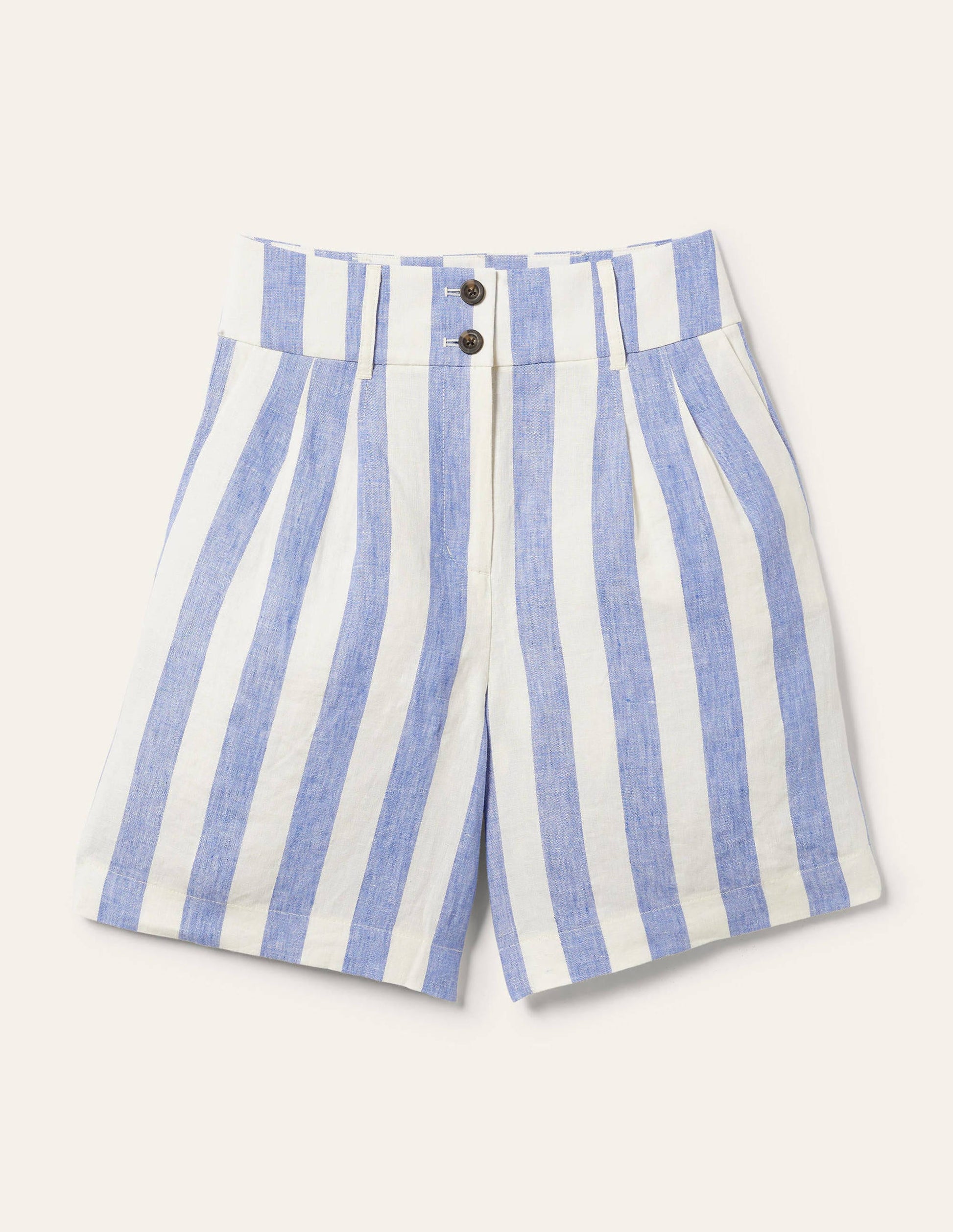 Leinenshorts mit Plisseefalten-Glockenblumenblau/Naturweiß, Gestreift-5