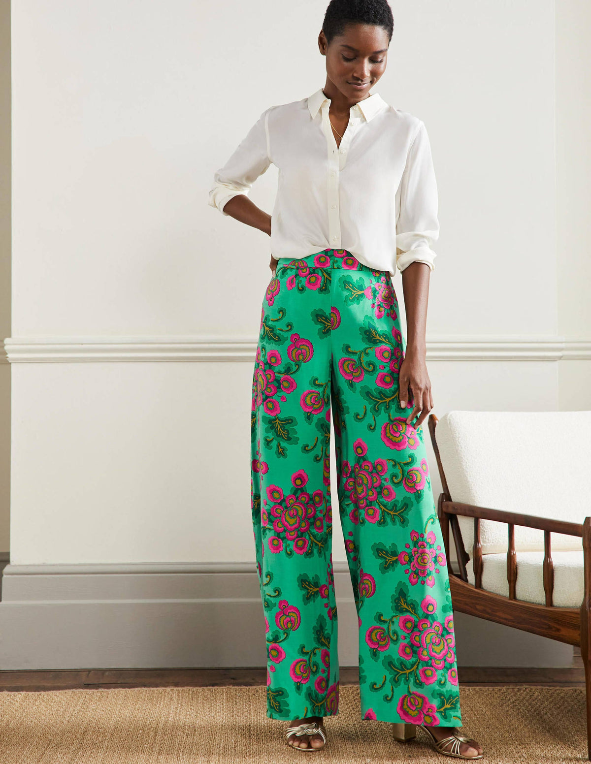 Zoe Palazzo-Hose mit weitem Bein-Ming-Grün, Wildblumen - Image 1
