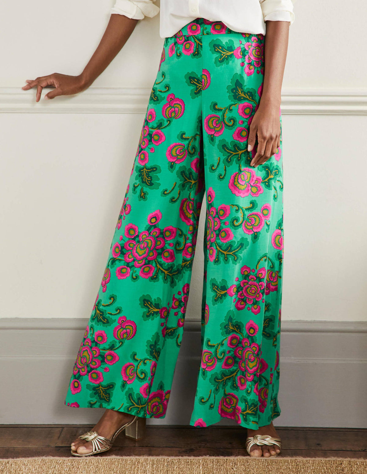 Zoe Palazzo-Hose mit weitem Bein-Ming-Grün, Wildblumen-4