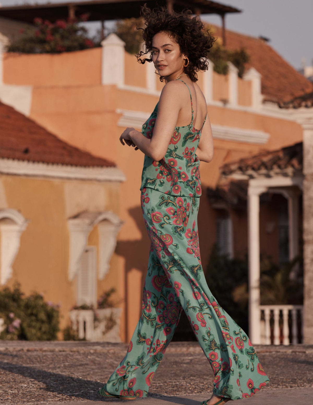 Zoe Palazzo-Hose mit weitem Bein-Ming-Grün, Wildblumen - Image 6