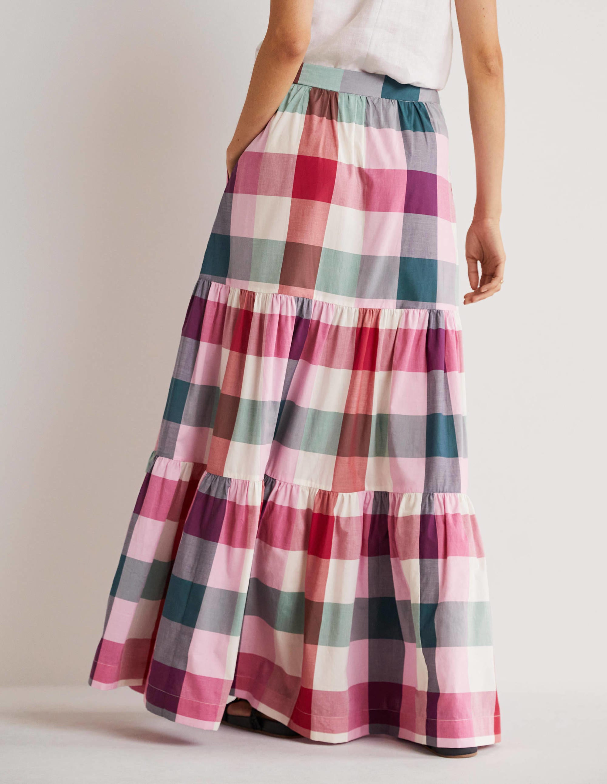 Lorna Stufenrock in Maxilänge-Bonbonrosa/Sattes Pink, Kariert - Image 3
