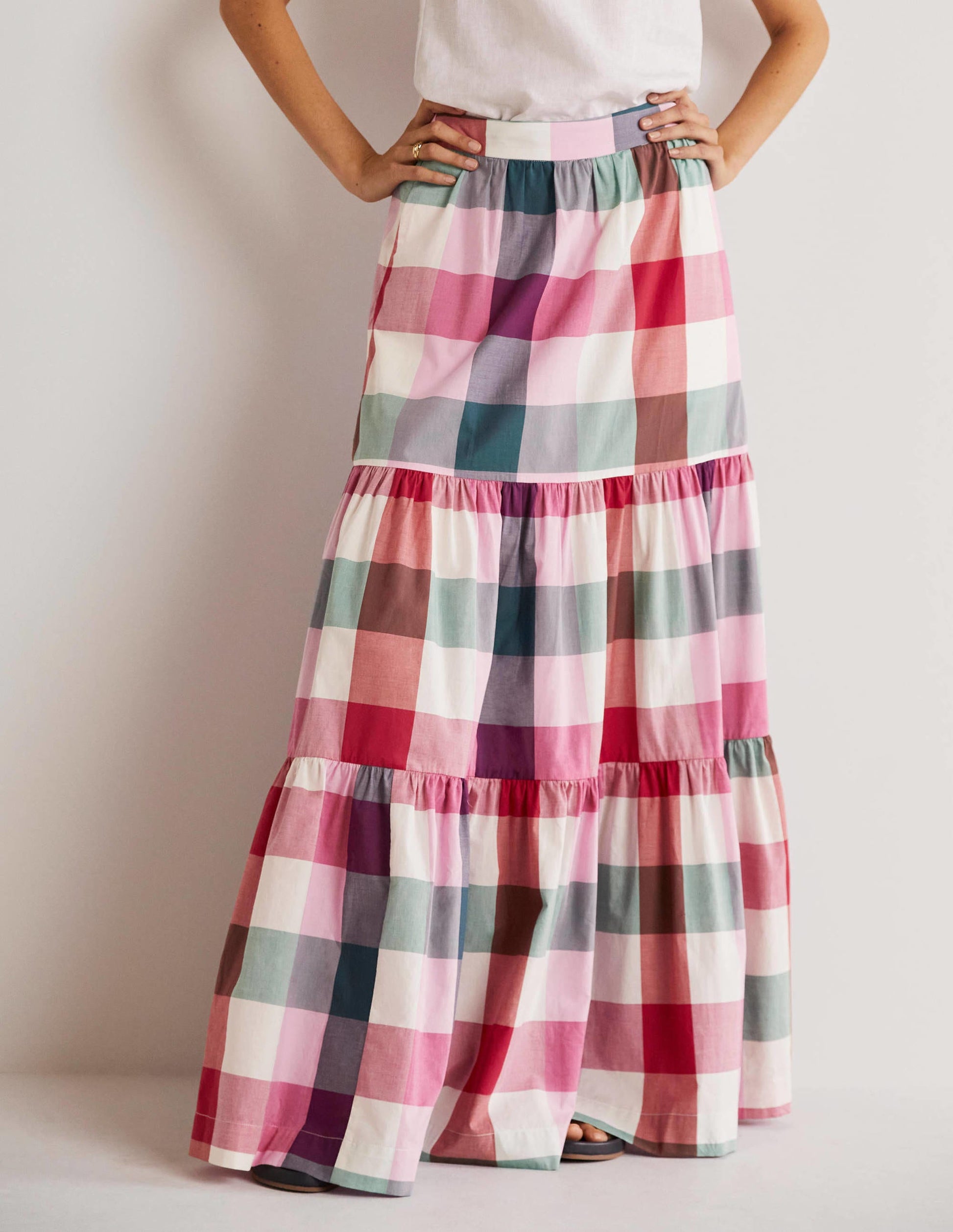Lorna Stufenrock in Maxilänge-Bonbonrosa/Sattes Pink, Kariert-4