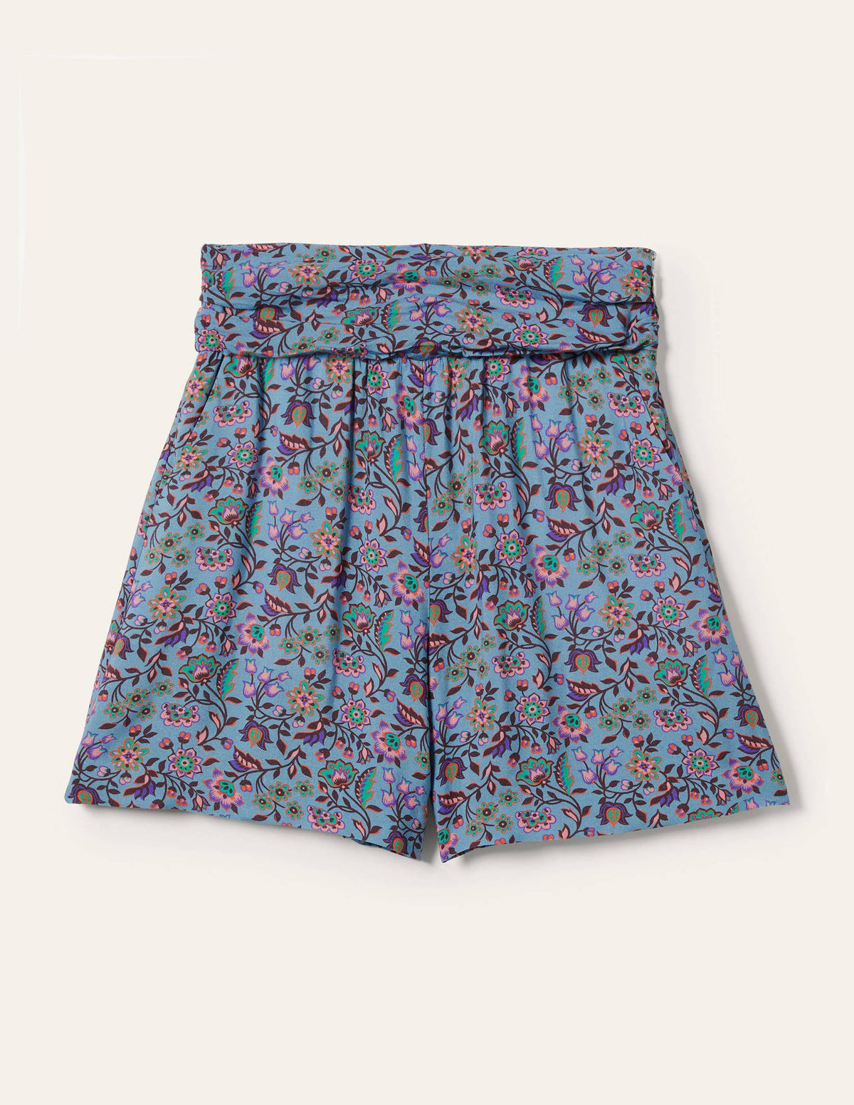 Short à ceinture froncée-Bleu ancien, motif Oriental Meadow-6