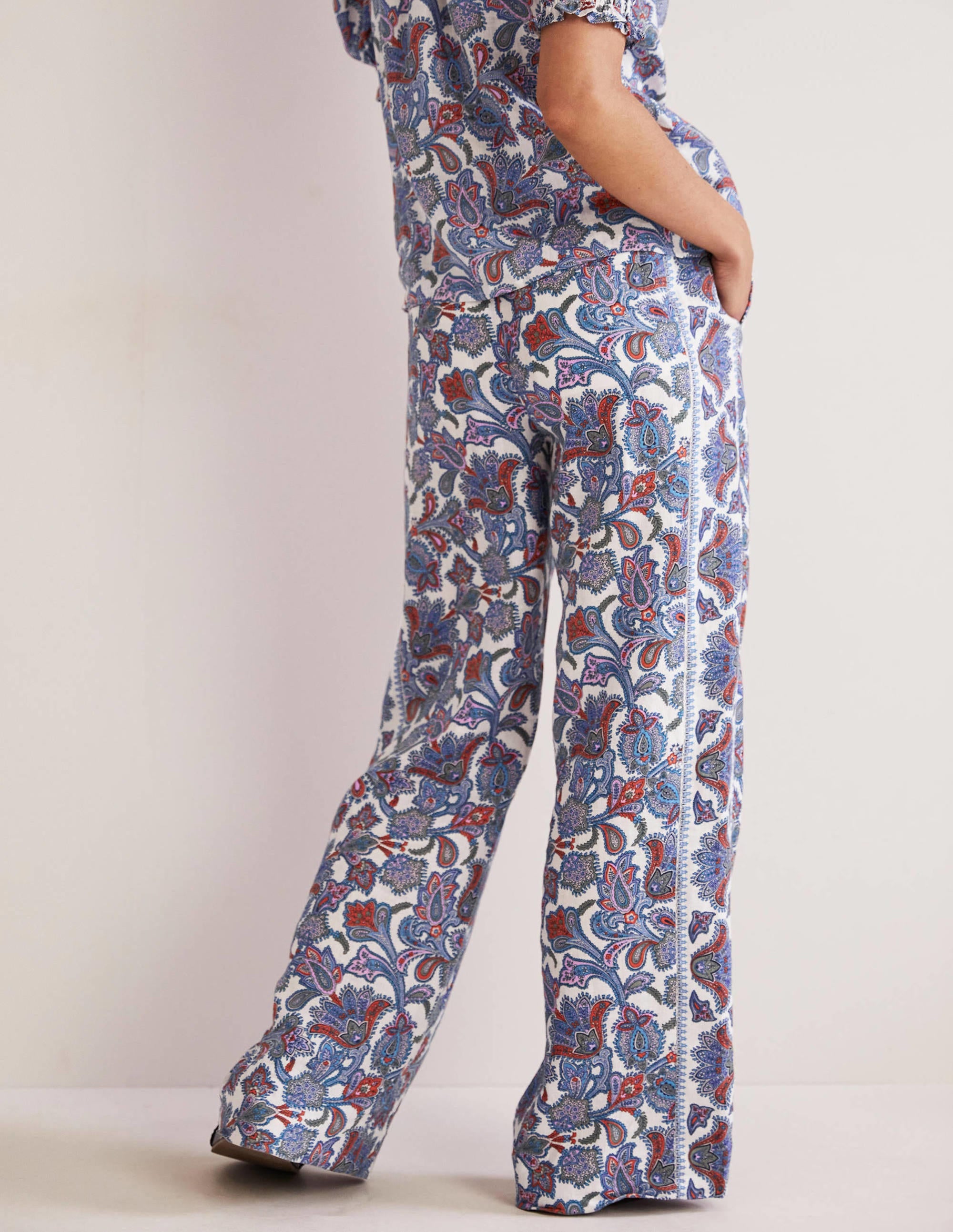 Leinenhose mit weitem Bein-Bunt, Paisley-Knospen - Image 3